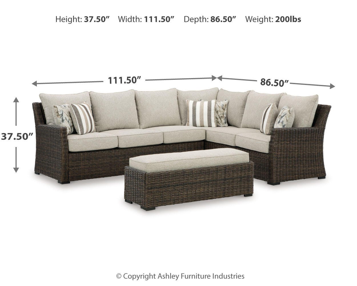 Brook Ranch Outdoor Sofa Sectional/Bench with Cushion (Set of 3)