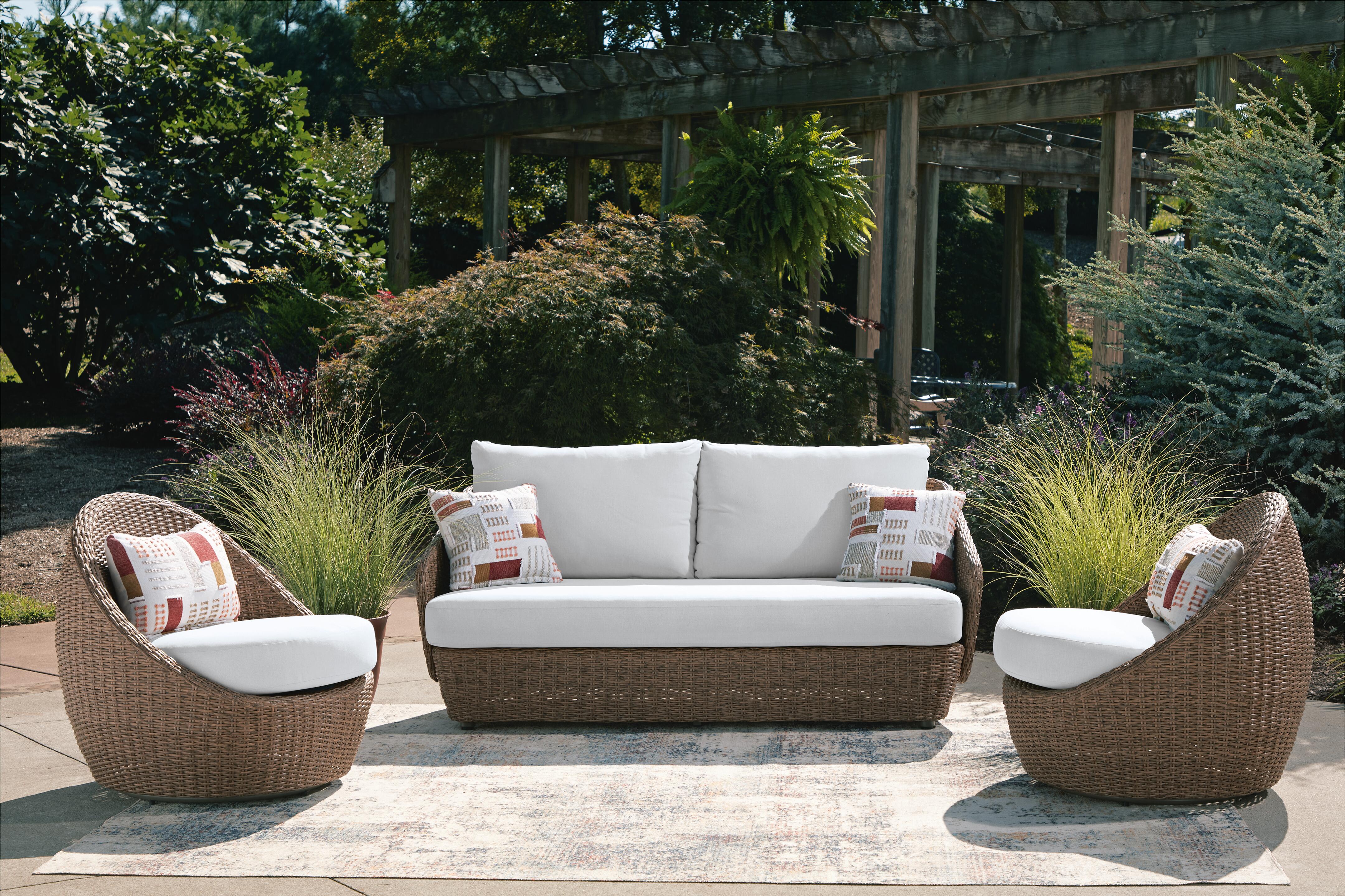 Dar Furniture - Ashley Furniture - Double Point Outdoor Loveseat/2 Swivel Chairs (Set of 3) - Love/Swivel Chairs Set (3/CN) / Beige - PCP503-070