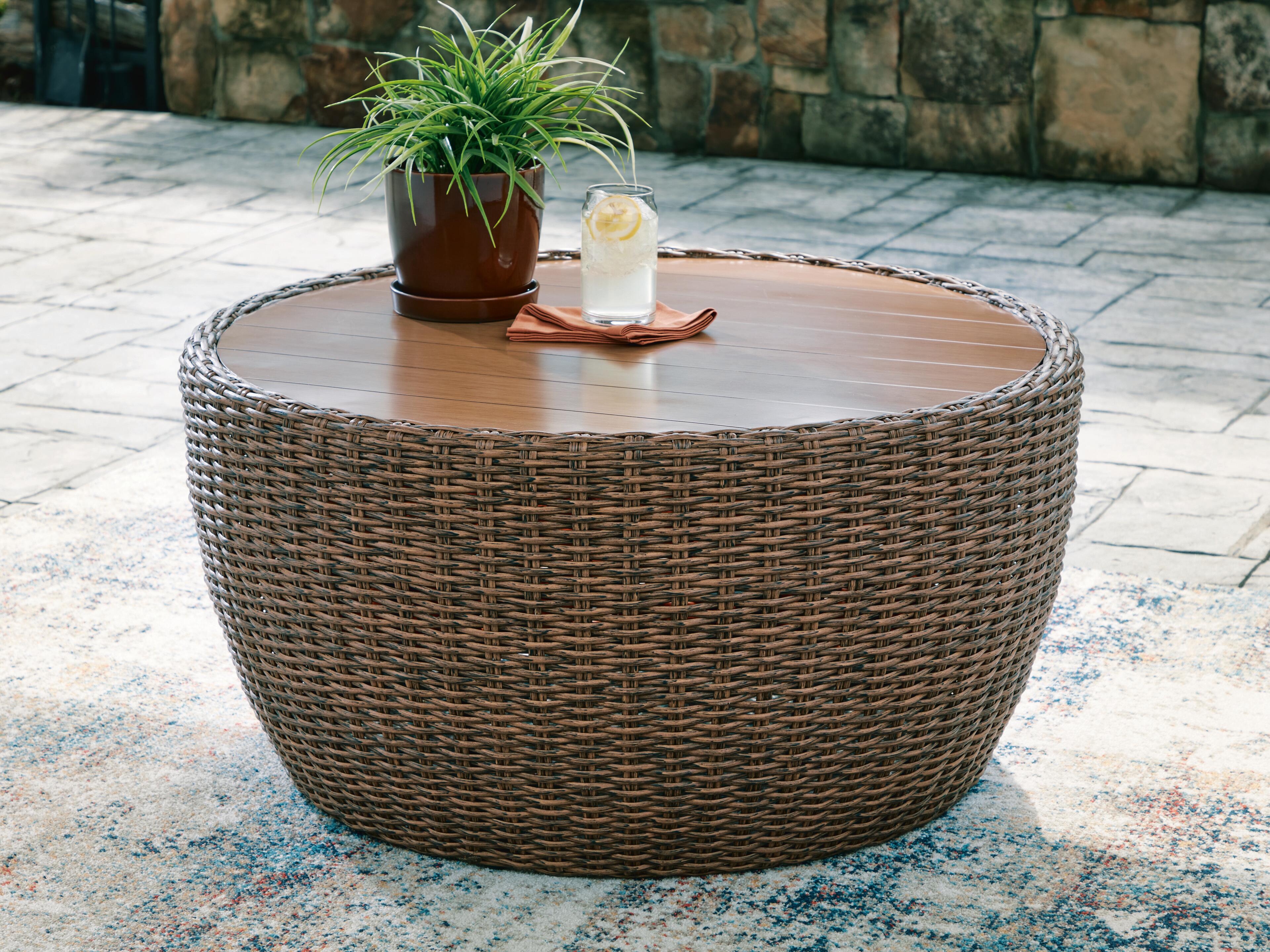 Dar Furniture - Ashley Furniture - Double Point Outdoor Coffee Table - Round Cocktail Table / Beige - PCP503-708