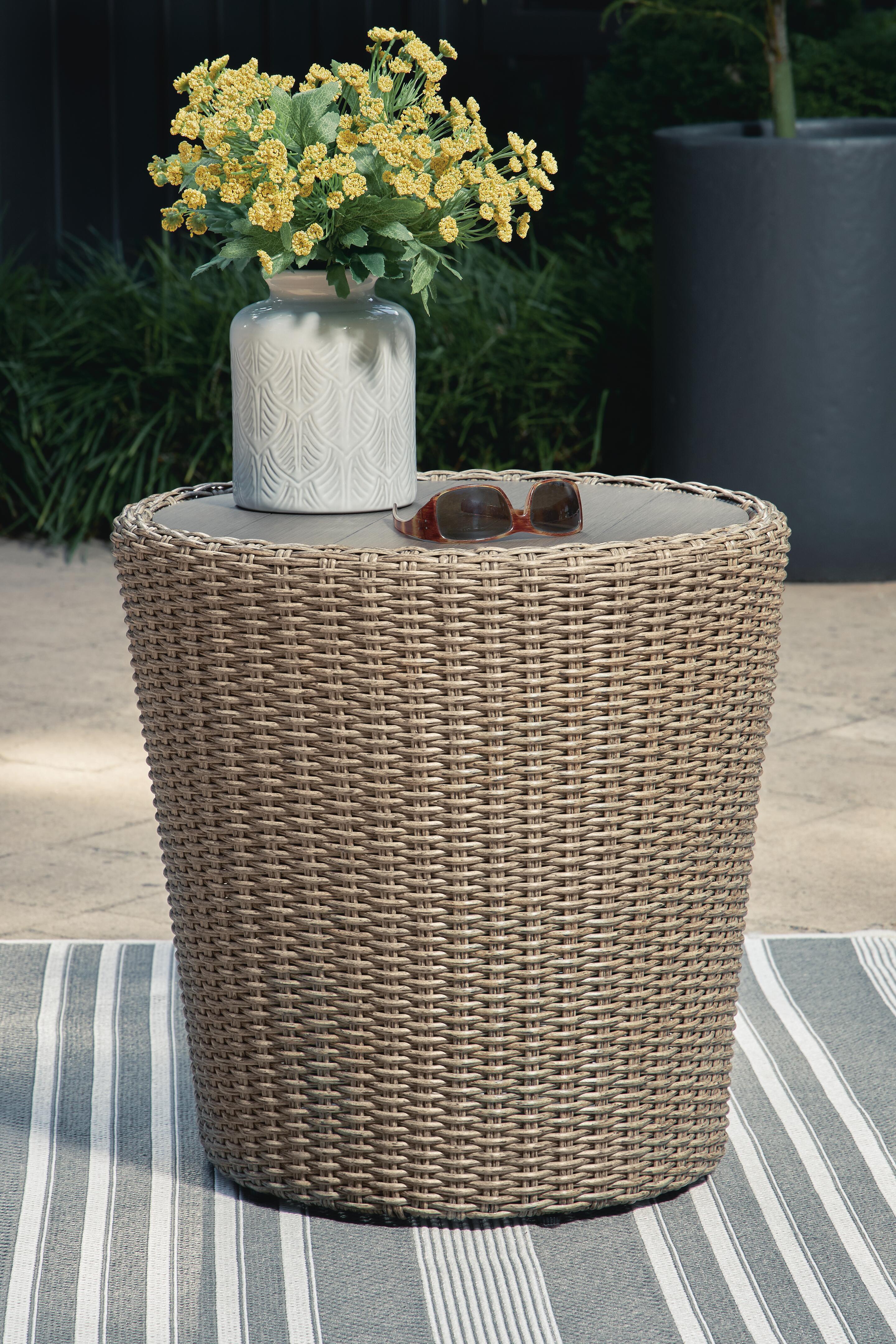 Dar Furniture - Ashley Furniture - Danson Outdoor End Table - Round End Table / Beige - P505-706