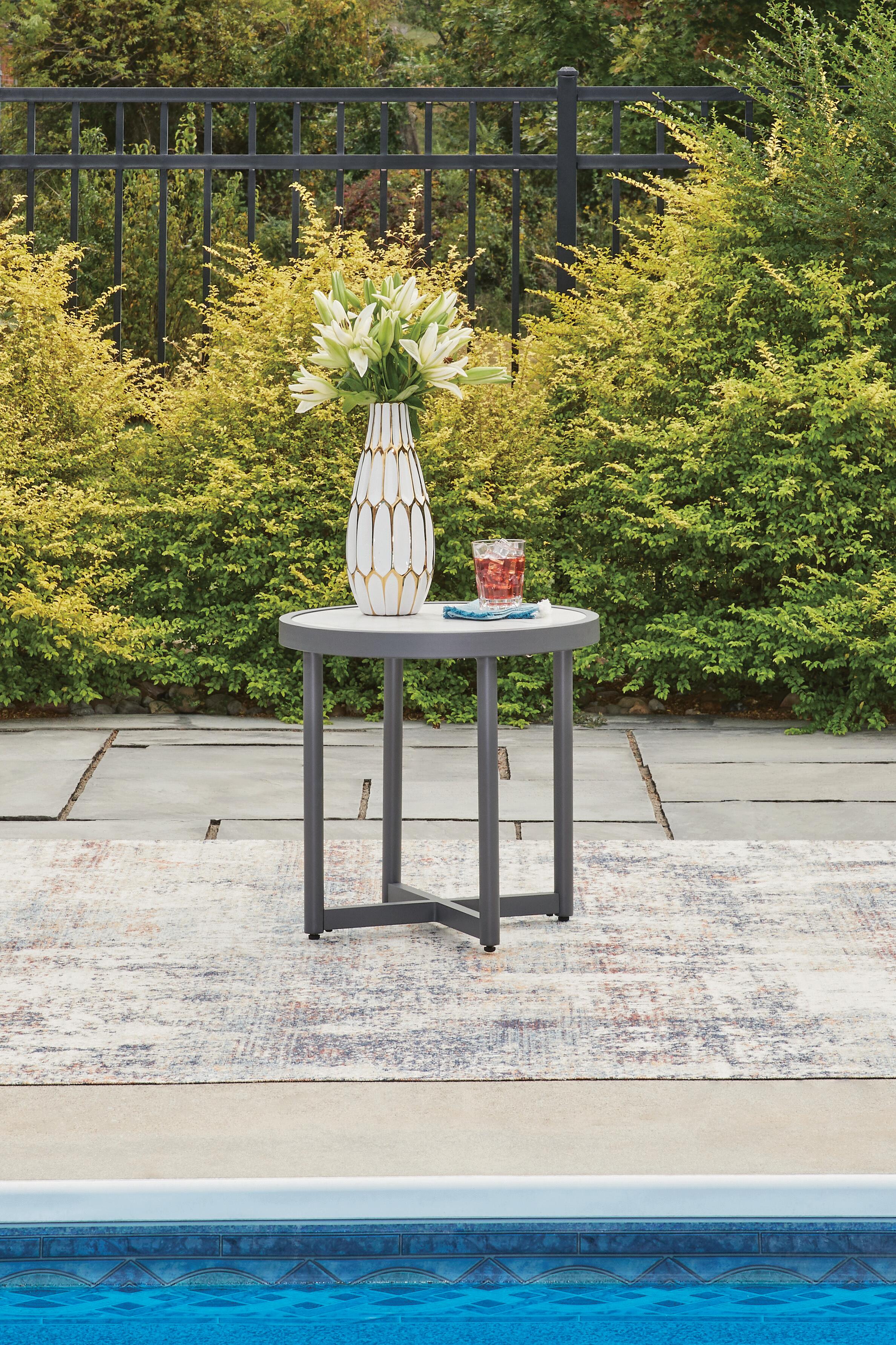 Dar Furniture - Ashley Furniture - Ocean Beach Outdoor End Table - Round End Table / Gray - PCP510-706