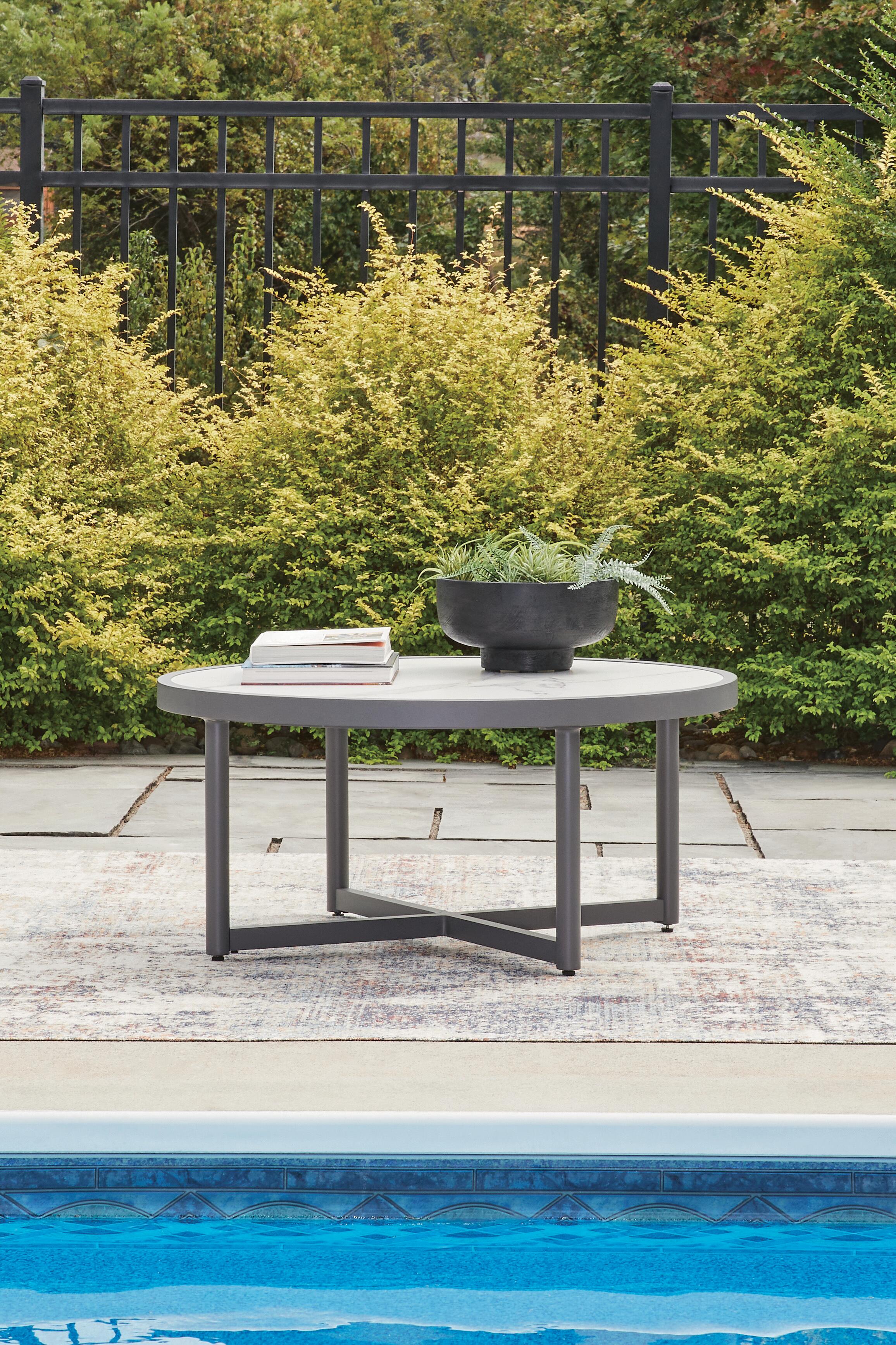 Dar Furniture - Ashley Furniture - Ocean Beach Outdoor Coffee Table - Round Cocktail Table / Gray - PCP510-708