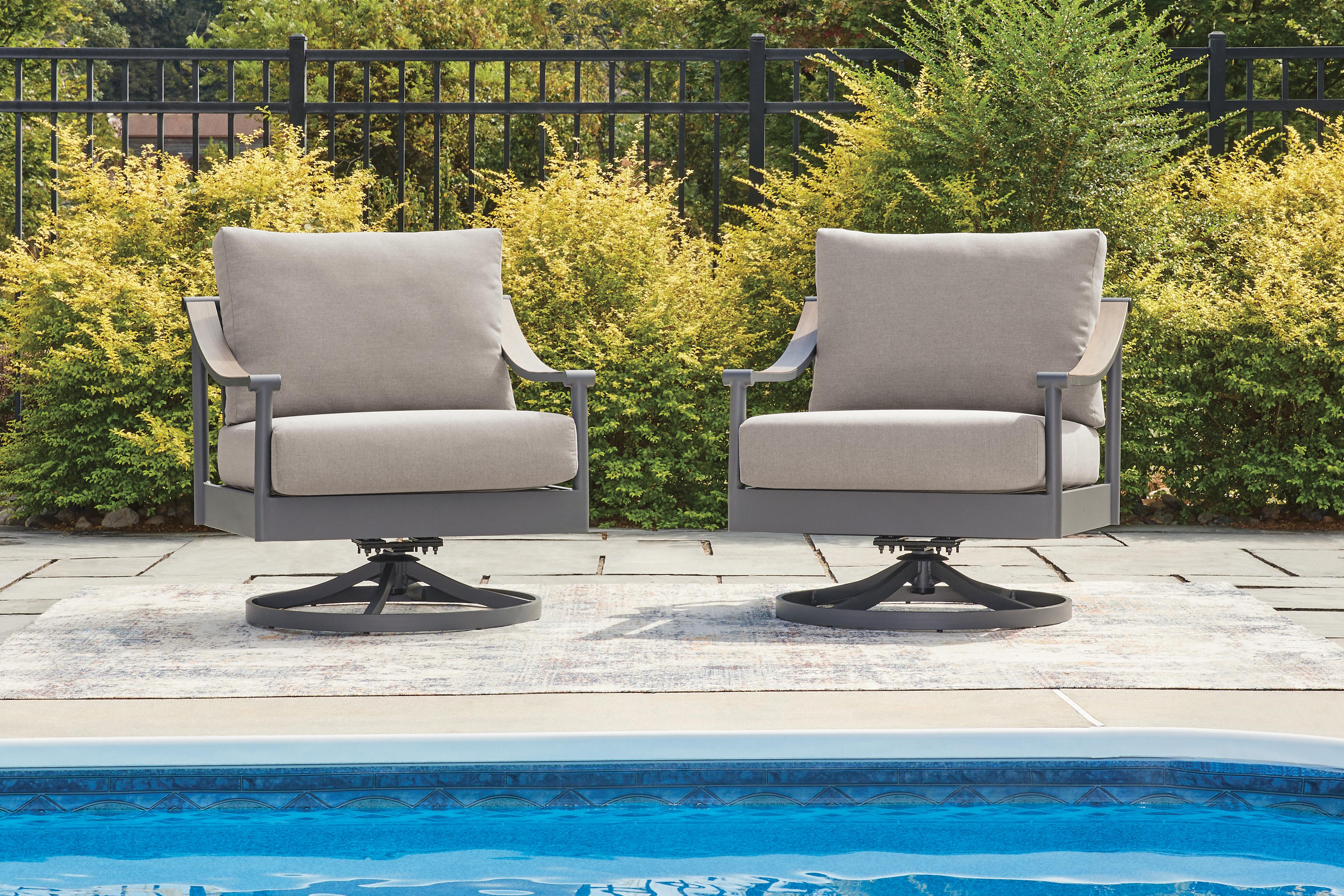 Dar Furniture - Ashley Furniture - Ocean Beach Outdoor Swivel Lounge with Cushion - Swivel Lounge w/ Cushion / Gray - PCP510-821