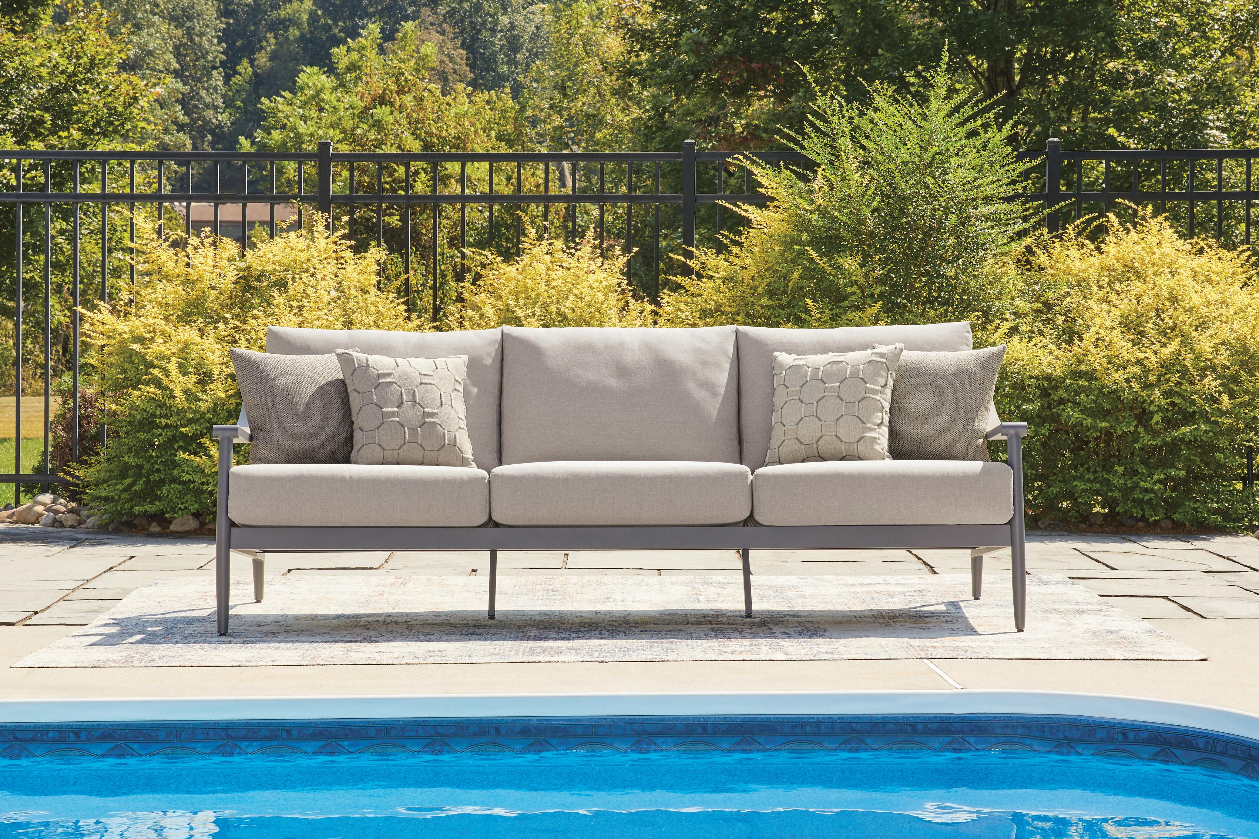 Dar Furniture - Ashley Furniture - Ocean Beach Outdoor Sofa with Cushion - Sofa with Cushion / Gray - PCP510-838