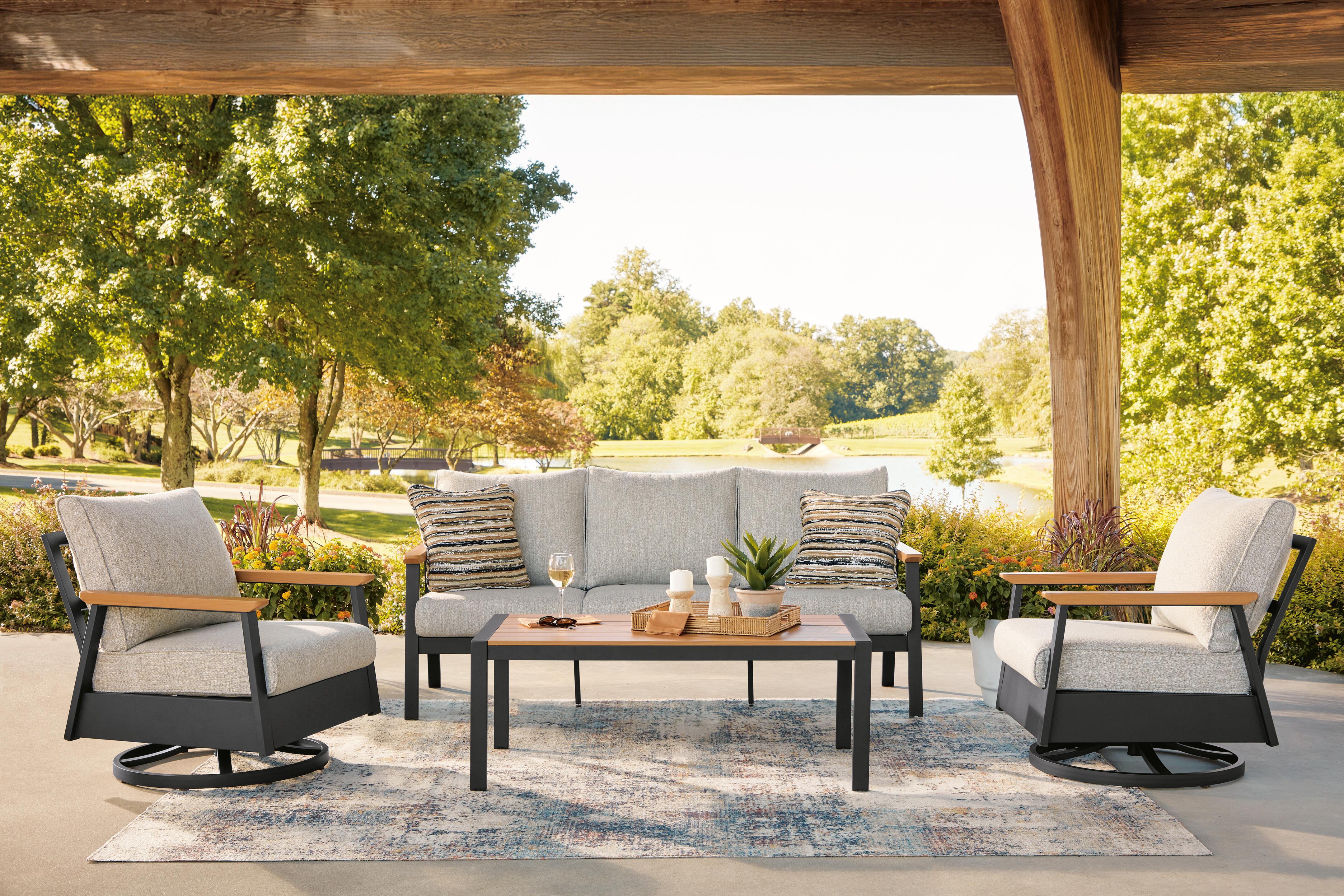 Dar Furniture - Ashley Furniture - Carmel Highlands Outdoor Sofa/Chairs/Table (Set of 4) - Sofa/Chairs/Table Set (4/CN) / Dark Brown - PCP513-081