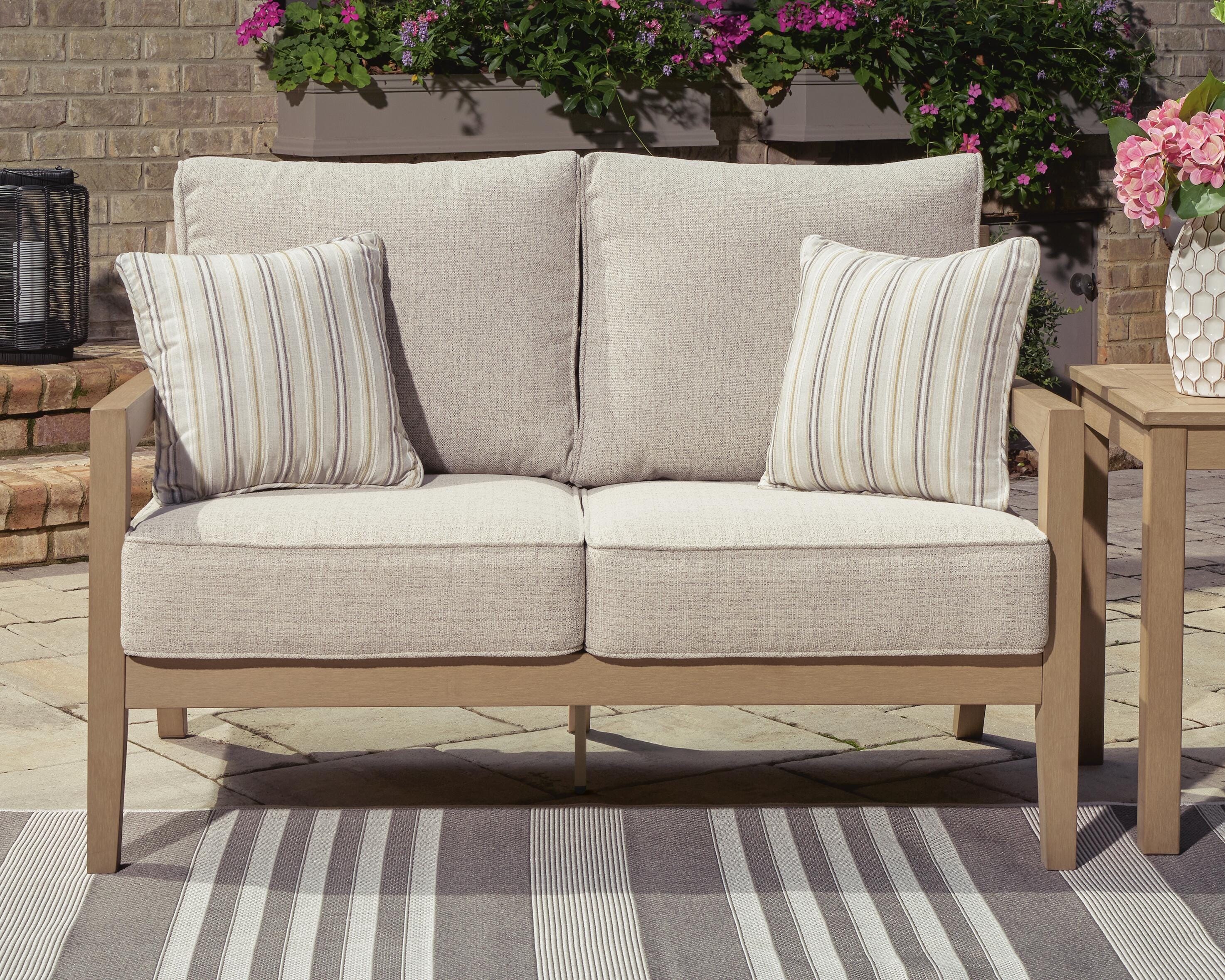 Dar Furniture - Ashley Furniture - Hallow Creek Outdoor Loveseat with Cushion - Loveseat w/Cushion / Driftwood - P560-835