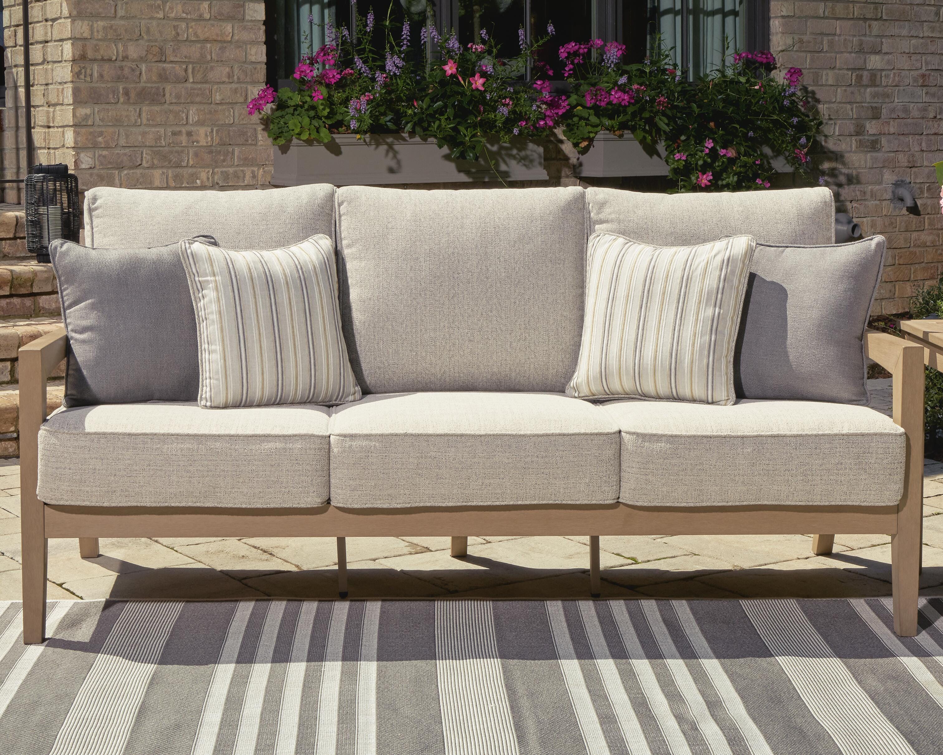 Dar Furniture - Ashley Furniture - Hallow Creek Outdoor Sofa with Cushion - Sofa with Cushion / Driftwood - P560-838