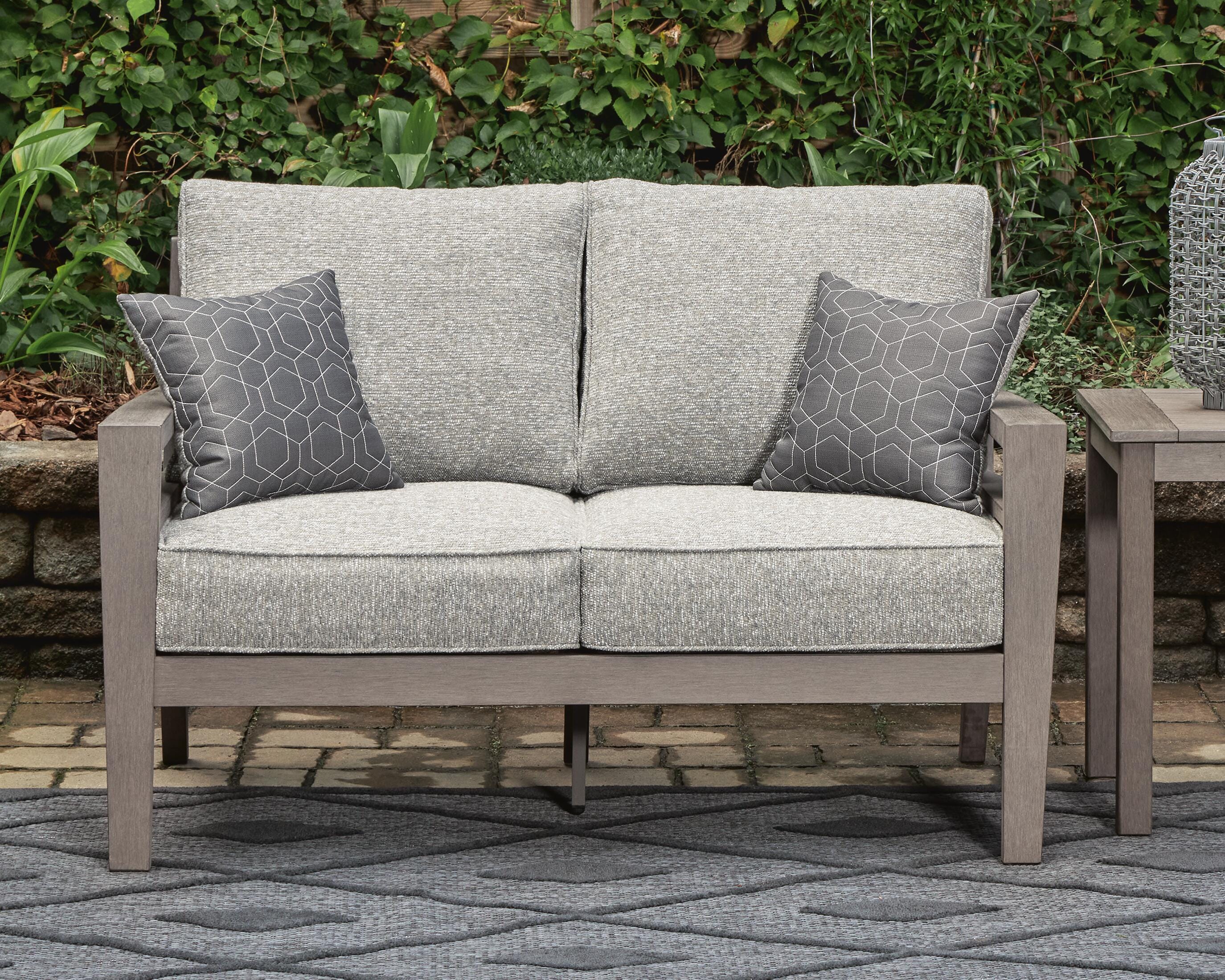 Dar Furniture - Ashley Furniture - Hillside Barn Outdoor Loveseat with Cushion - Loveseat w/Cushion / Gray/Brown - P564-835
