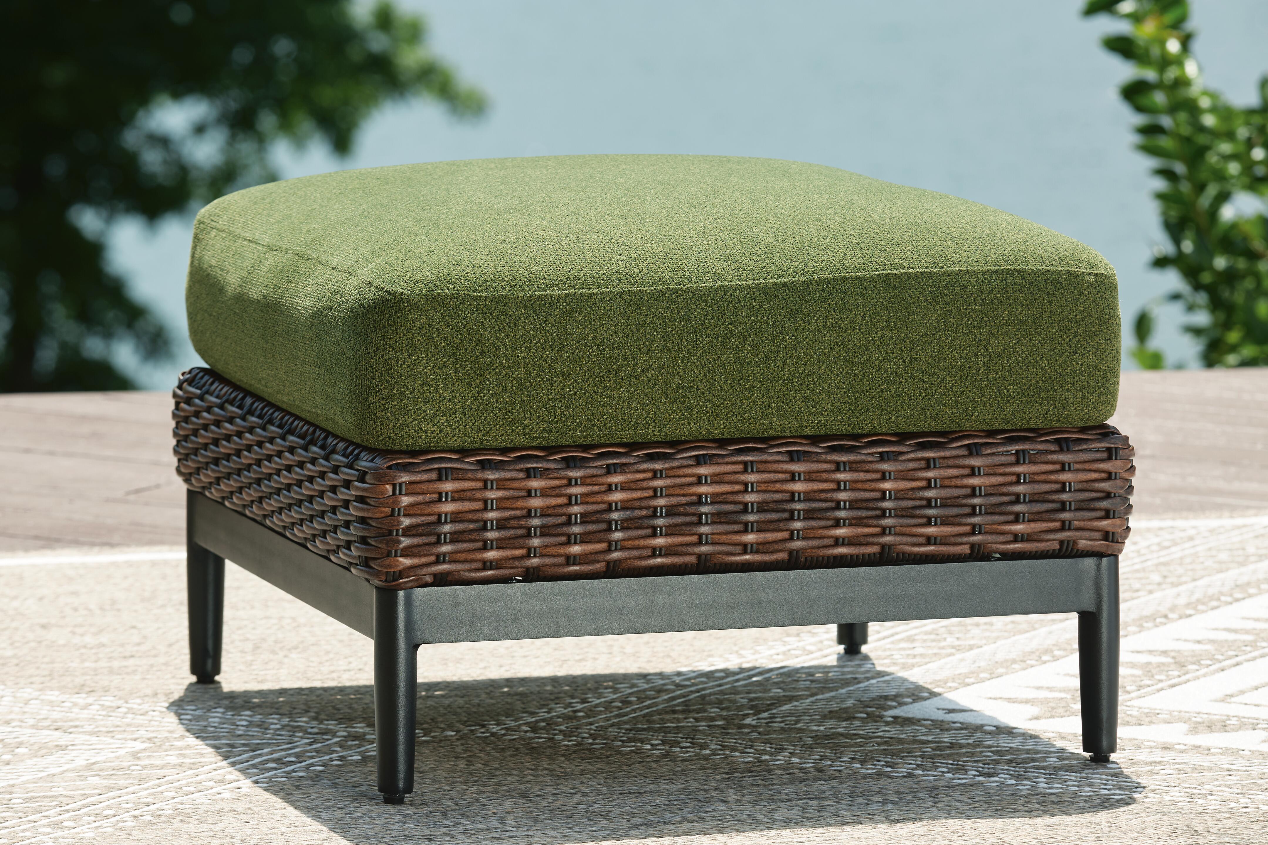 Dar Furniture - Ashley Furniture - Horizon Hall Outdoor Ottoman with Cushion - Ottoman with Cushion / Brown/Green - P572-814