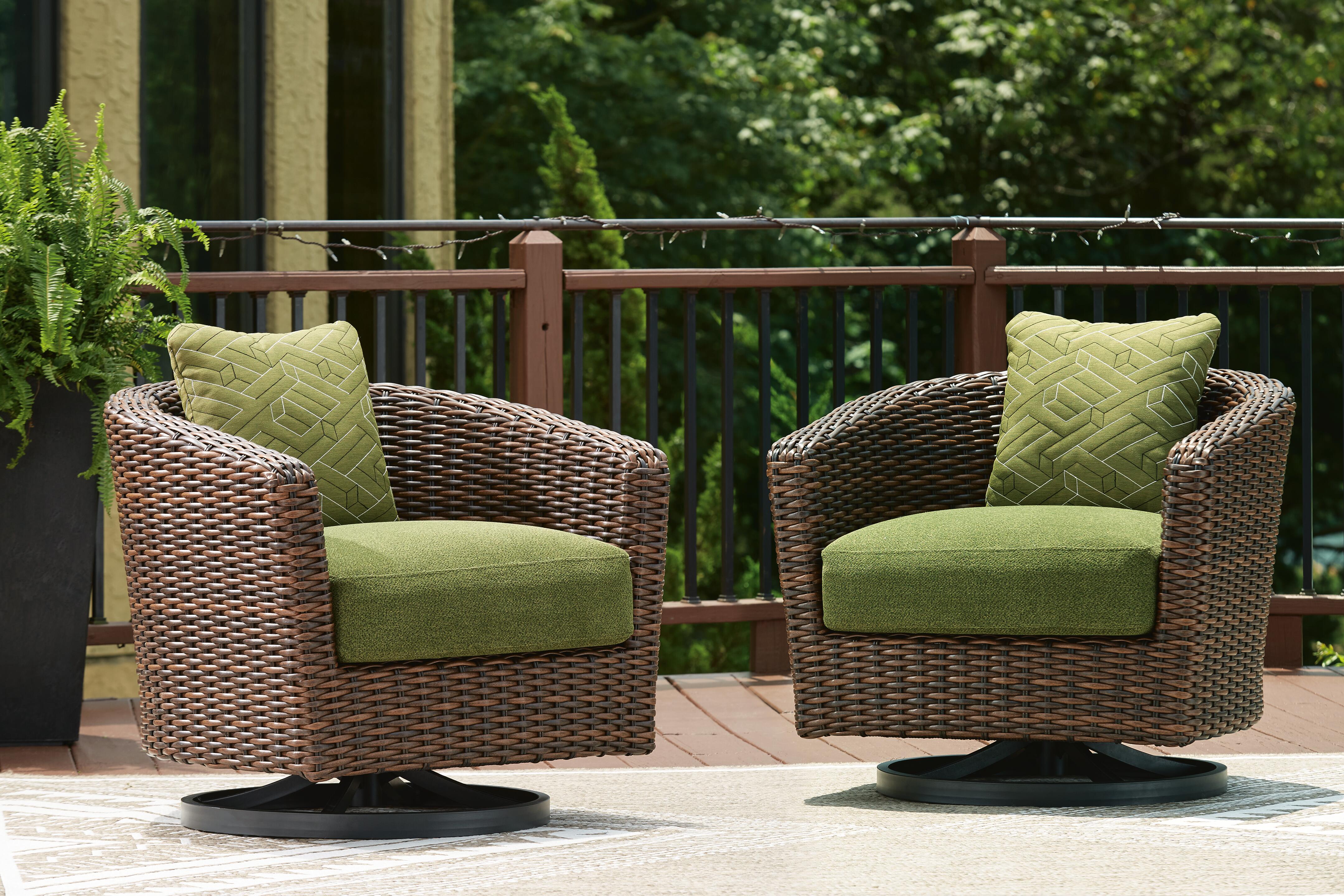 Dar Furniture - Ashley Furniture - Horizon Hall Outdoor Swivel Lounge Chair with Cushion - Swivel Lounge w/ Cushion / Brown/Green - P572-821