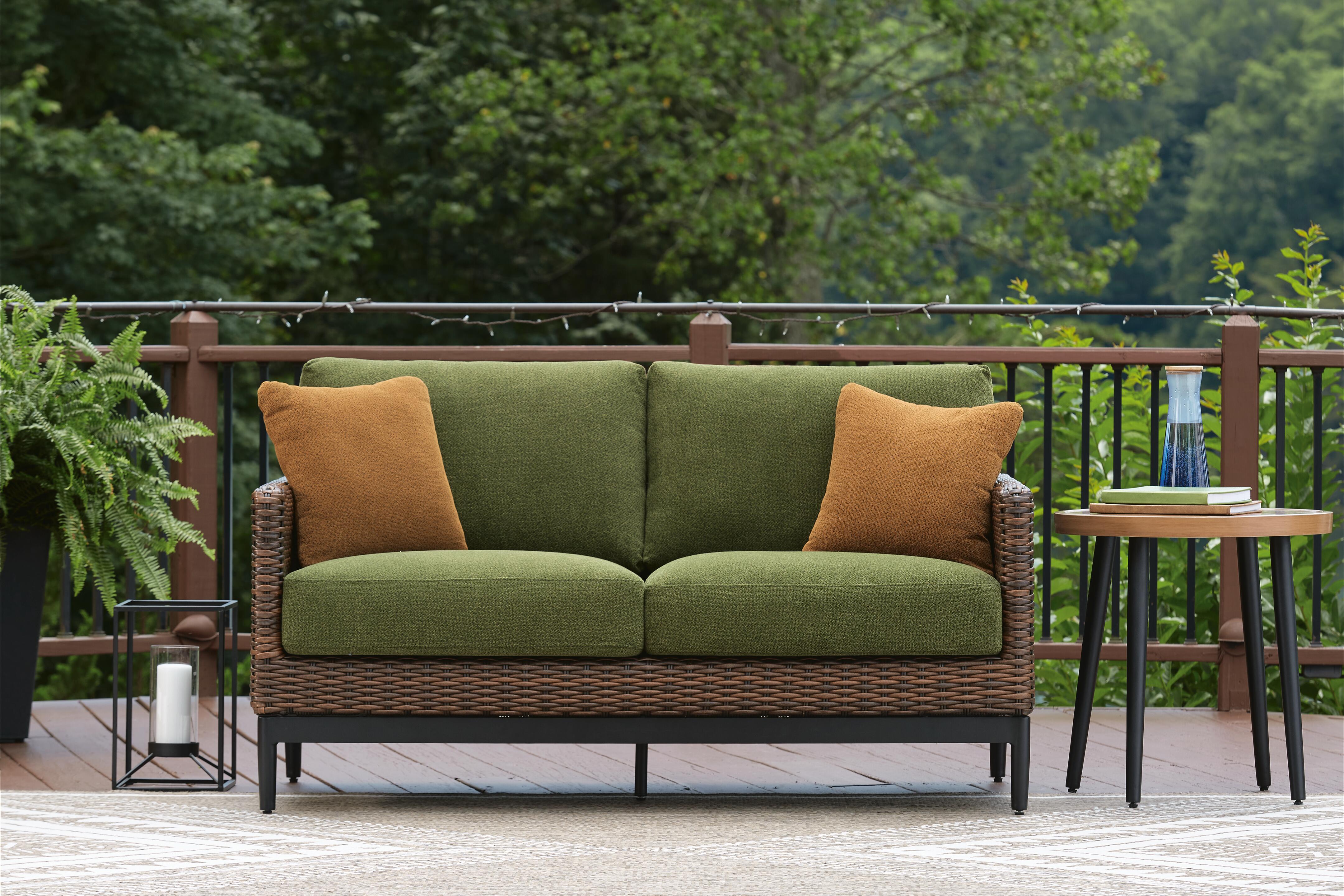 Dar Furniture - Ashley Furniture - Horizon Hall Outdoor Loveseat with Cushion - Loveseat w/Cushion / Brown/Green - P572-835