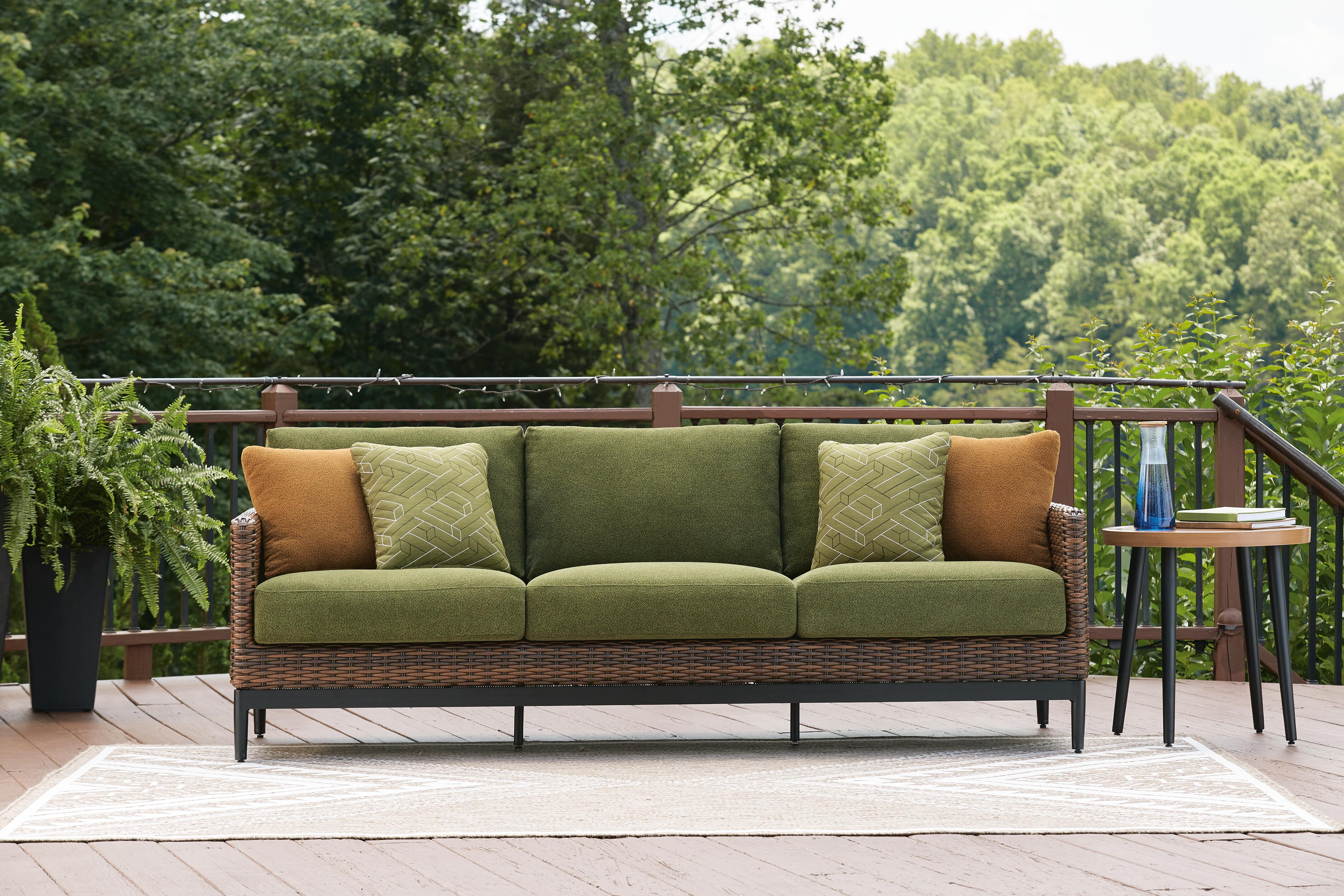 Dar Furniture - Ashley Furniture - Horizon Hall Outdoor Sofa with Cushion - Sofa with Cushion / Brown/Green - P572-838