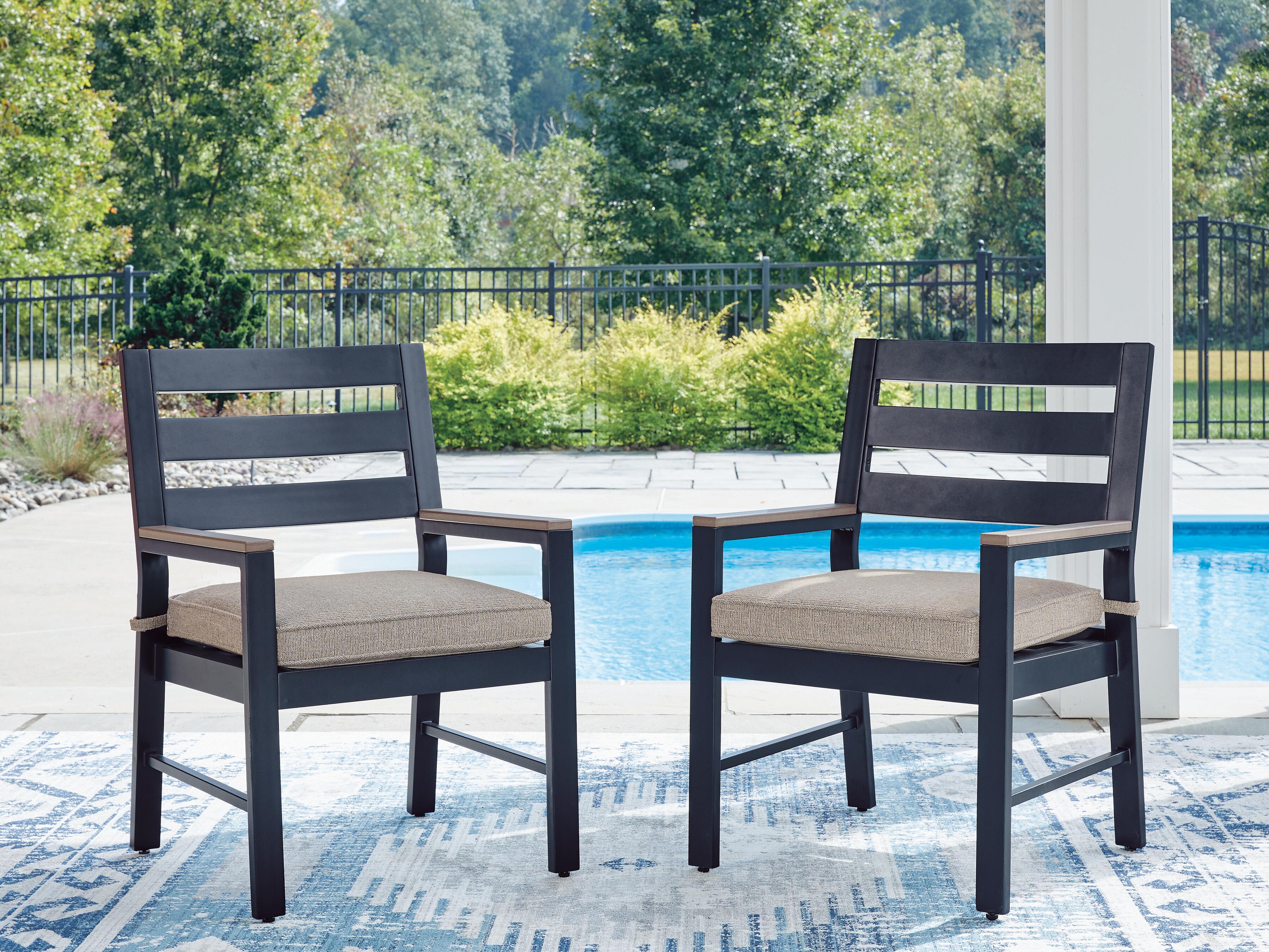 Dar Furniture - Ashley Furniture - East Beach Outdoor Arm Chair with Cushion (Set of 2) - Arm Chair With Cushion (Set of 2) / Navy Blue/Driftwood - PCP587-601A