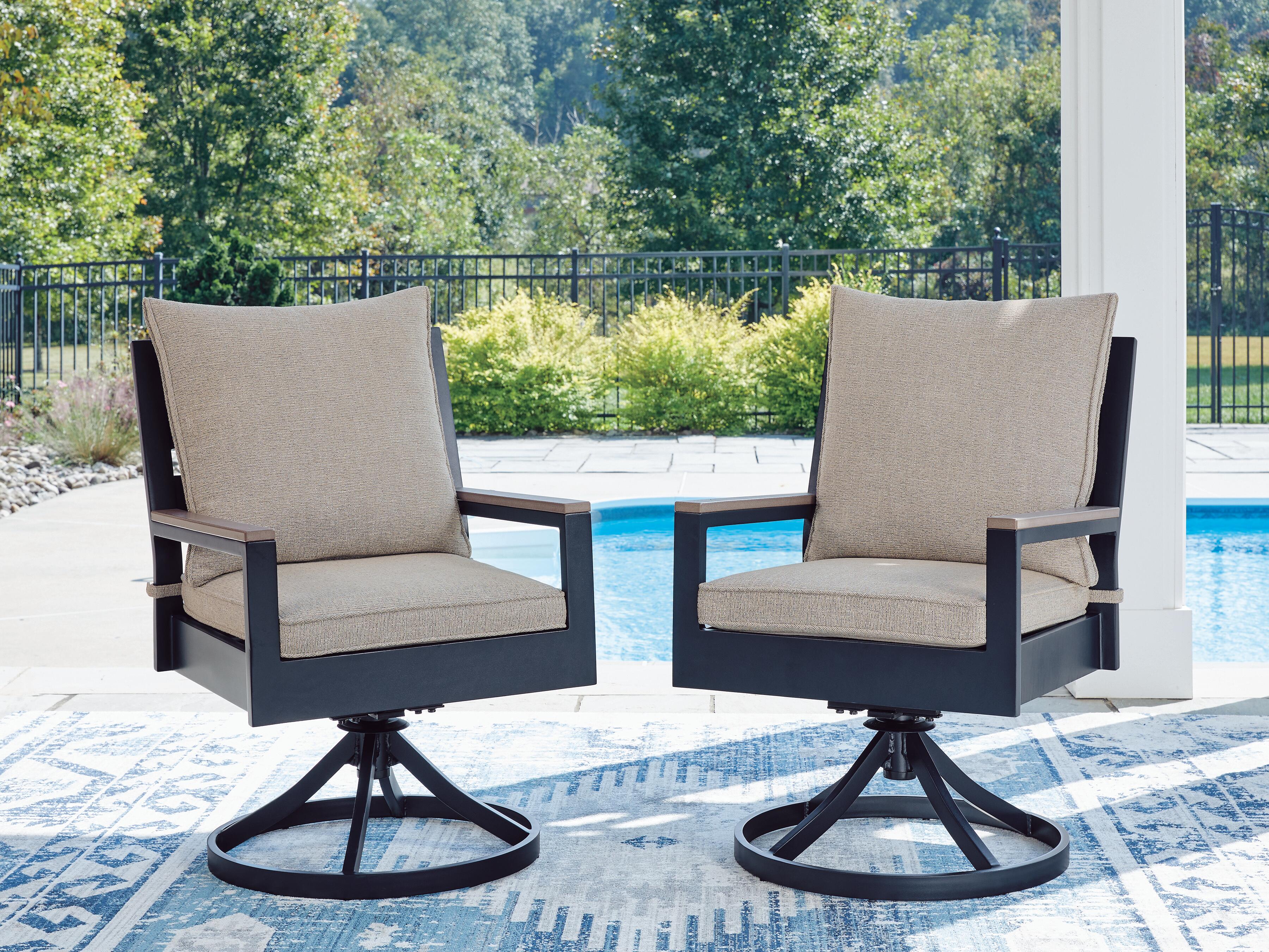 Dar Furniture - Ashley Furniture - East Beach Outdoor Swivel Chair with Cushion (Set of 2) - Swivel Chair w/Cushion (Set of 2) / Navy Blue/Driftwood - PCP587-602A