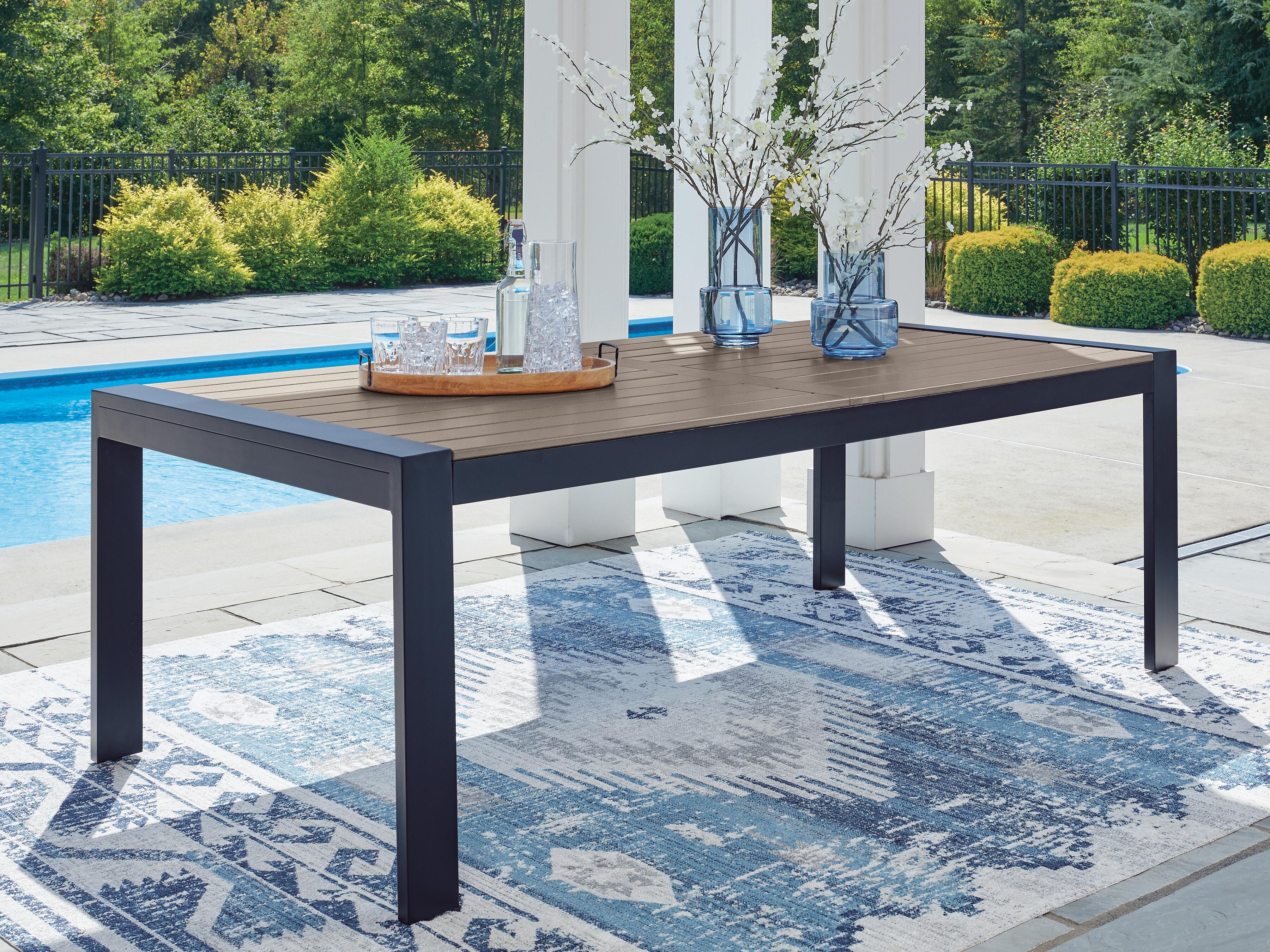 Dar Furniture - Ashley Furniture - East Beach Outdoor Dining Table - RECT Dining Table w/UMB OPT / Navy Blue/Driftwood - PCP587-625