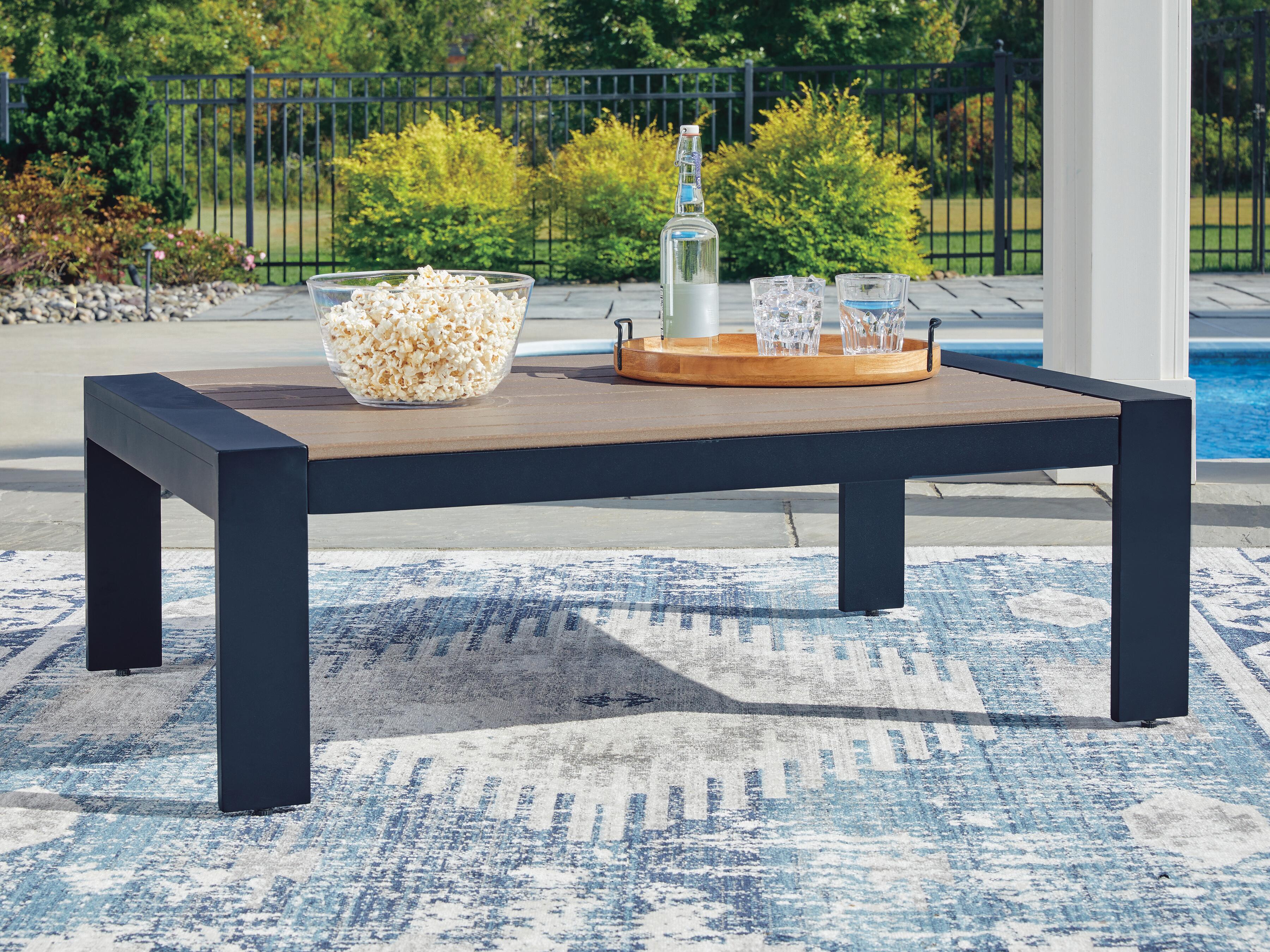 Dar Furniture - Ashley Furniture - East Beach Outdoor Coffee Table - Rectangular Cocktail Table / Navy Blue/Driftwood - PCP587-701