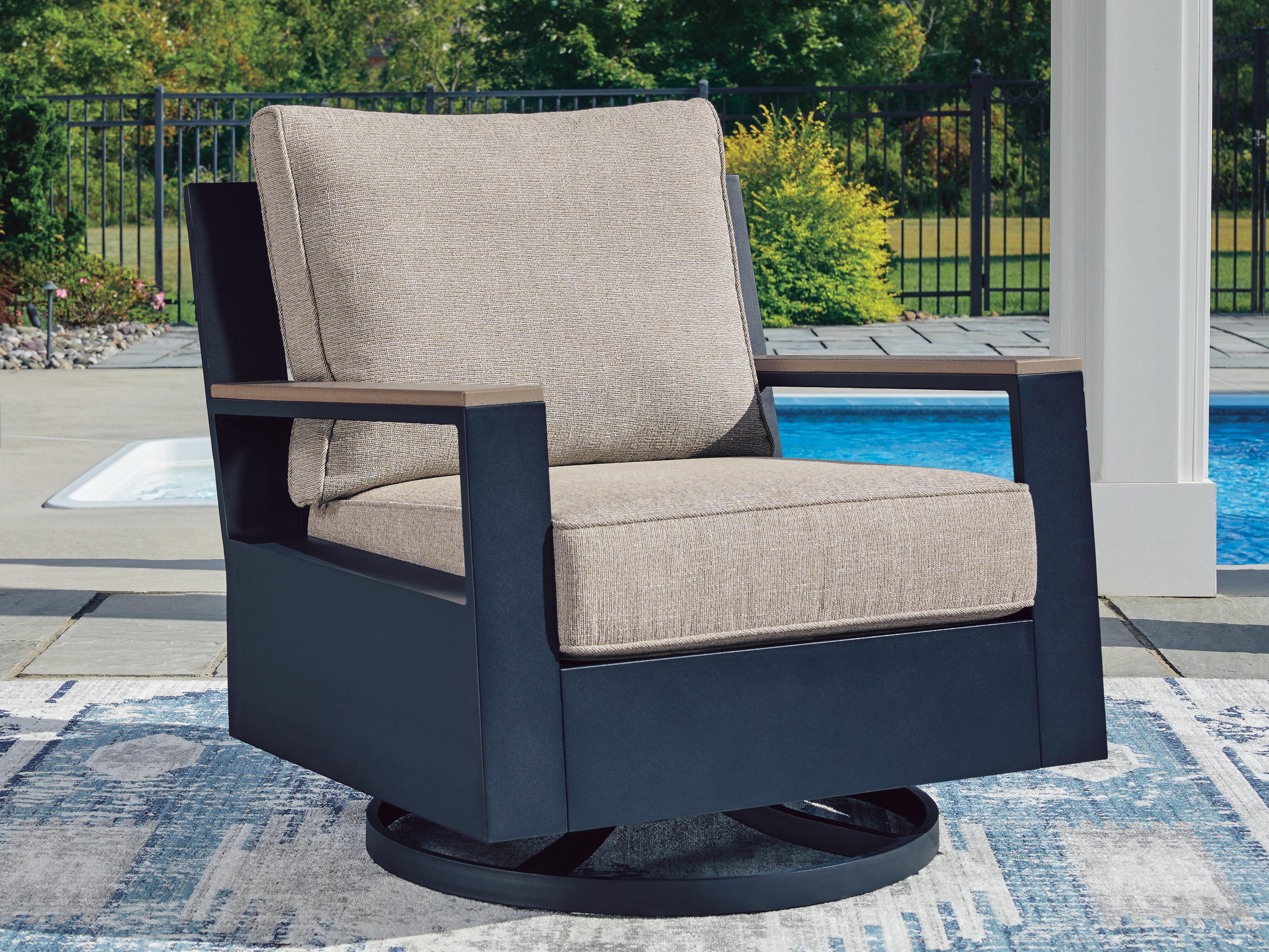 Dar Furniture - Ashley Furniture - East Beach Outdoor Swivel Glider Chair with Cushion - Swivel Glider Chair w/Cushion / Navy Blue/Driftwood - PCP587-821