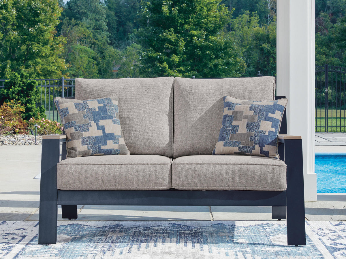 Dar Furniture - Ashley Furniture - East Beach Outdoor Loveseat with Cushion - Loveseat w/Cushion / Navy Blue/Driftwood - PCP587-835