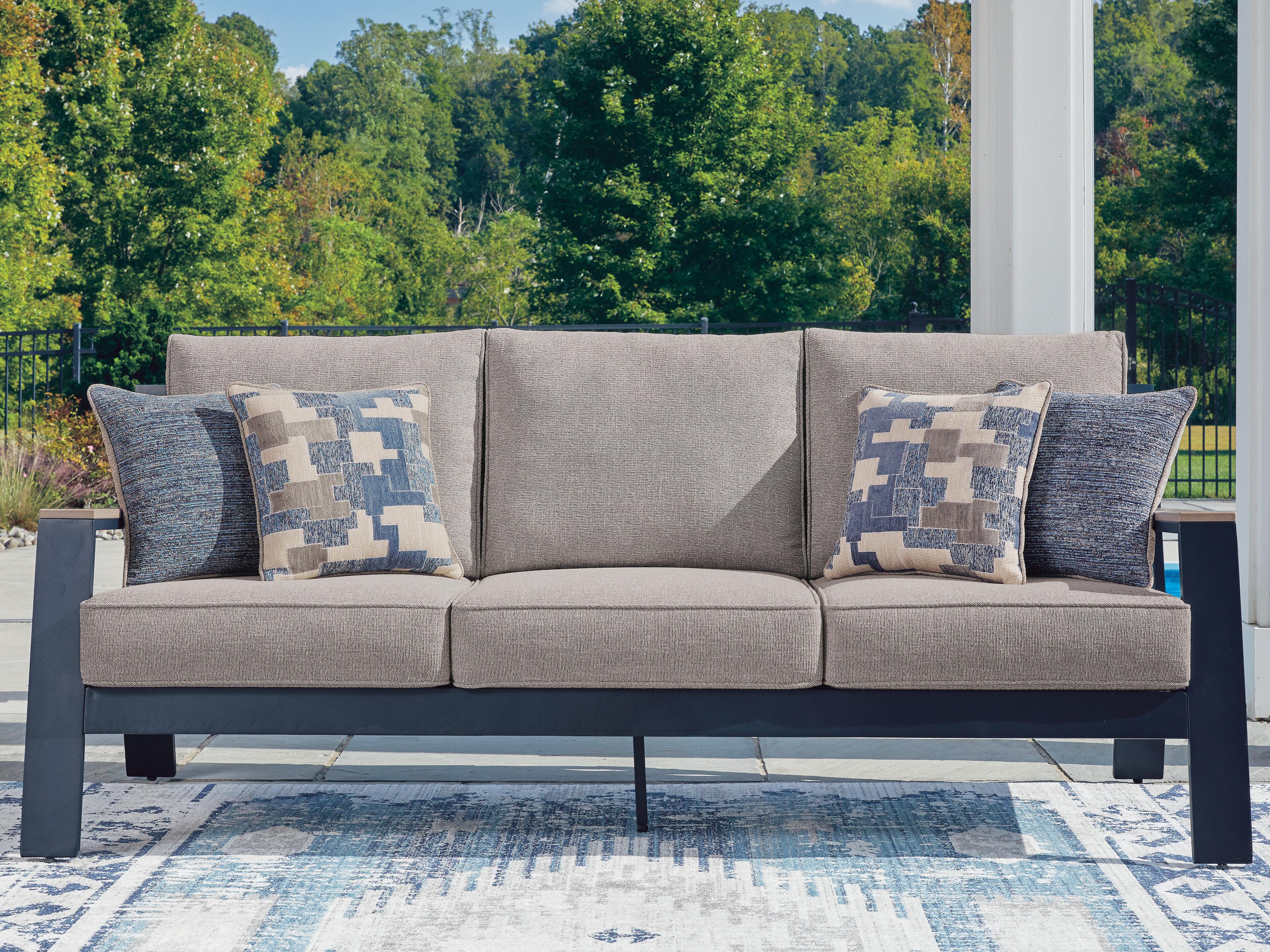 Dar Furniture - Ashley Furniture - East Beach Outdoor Sofa with Cushion - Sofa with Cushion / Navy Blue/Driftwood - PCP587-838