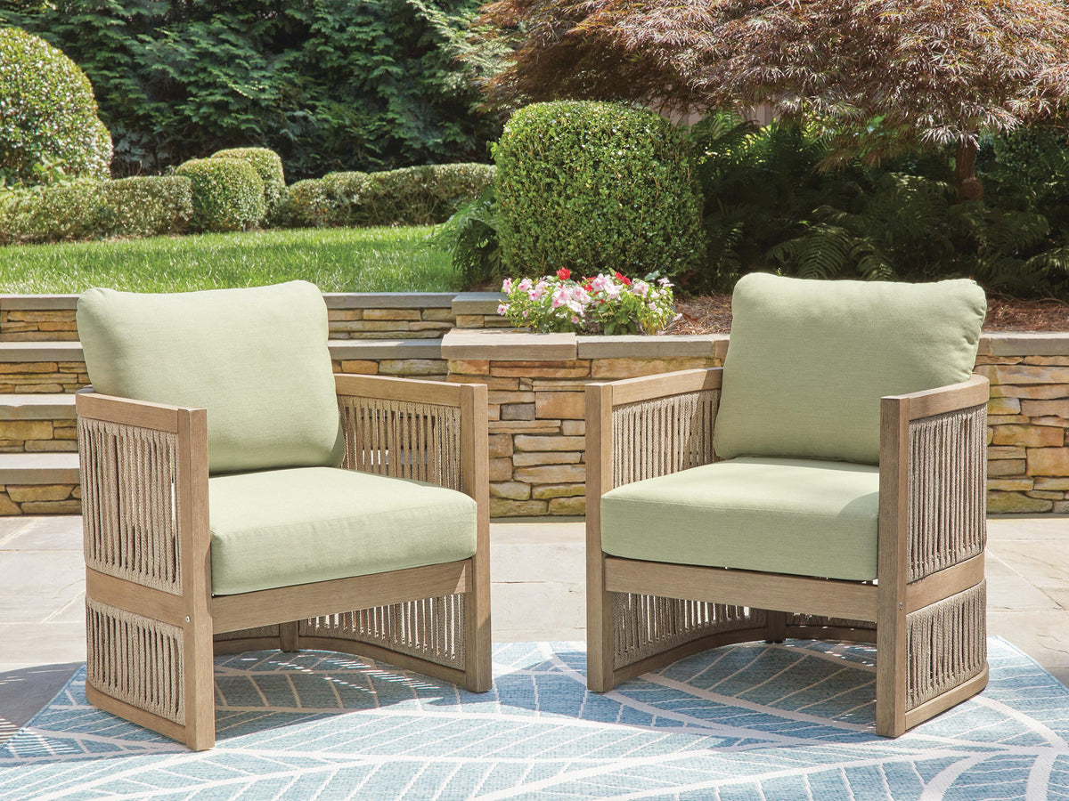 Dar Furniture - Ashley Furniture - Serena Shores Outdoor Lounge Chair (Set of 2) - Lounge Chair w/Cushion (Set of 2) / Beige/Green - PCP604-820