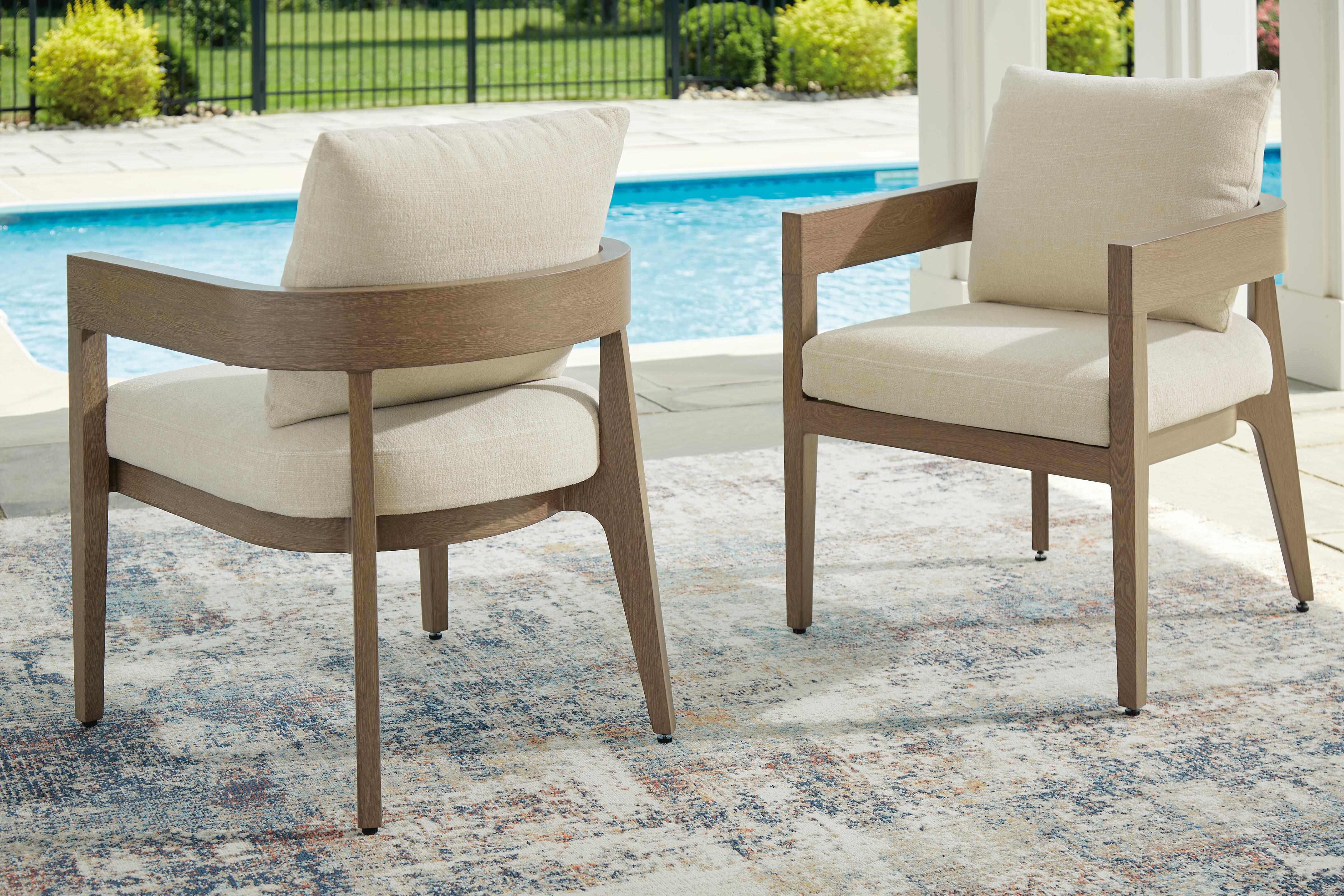 Dar Furniture - Ashley Furniture - Serene Bay Outdoor Dining Arm Chair with Cushion (Set of 2) - Arm Chair With Cushion (Set of 2) / Dark Brown/White - P671-601A