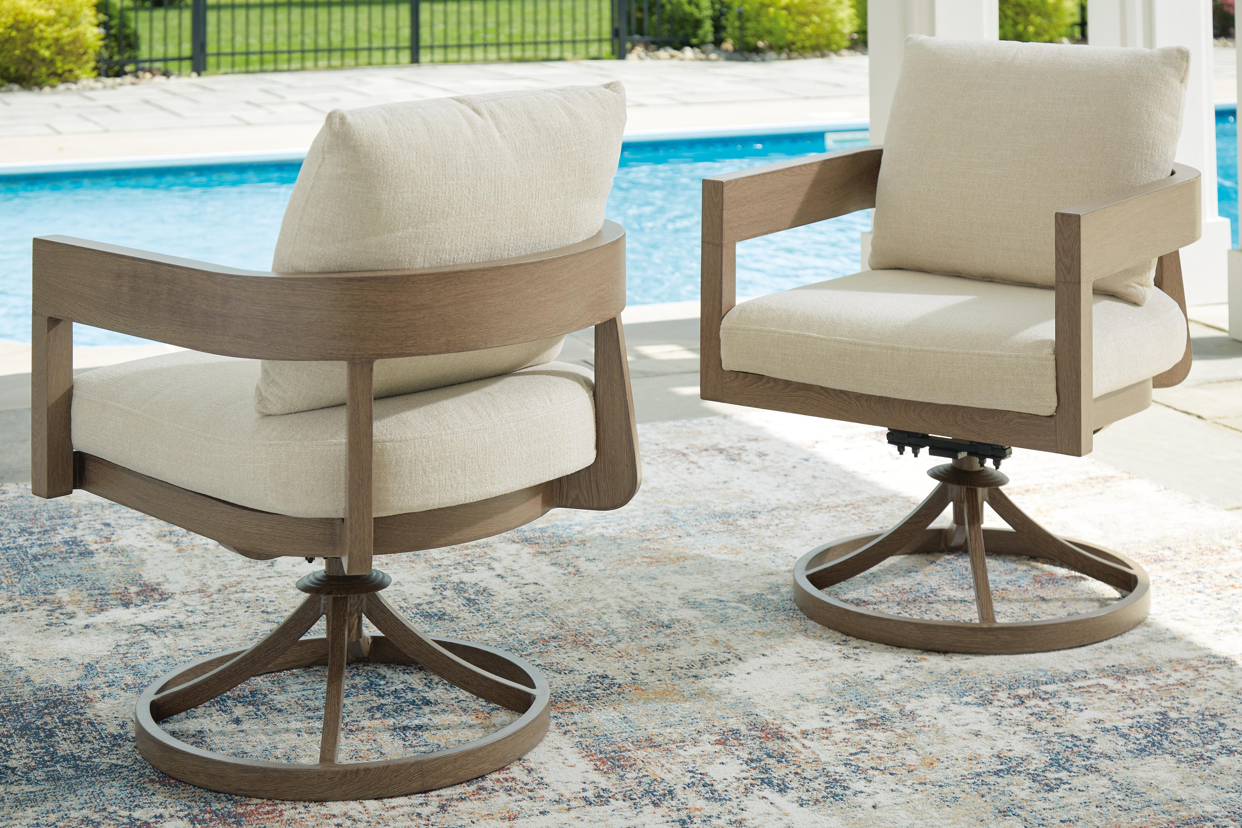 Dar Furniture - Ashley Furniture - Serene Bay Outdoor Swivel Dining Chair with Cushion (Set of 2) - Swivel Chair w/Cushion (Set of 2) / Dark Brown/White - P671-602A