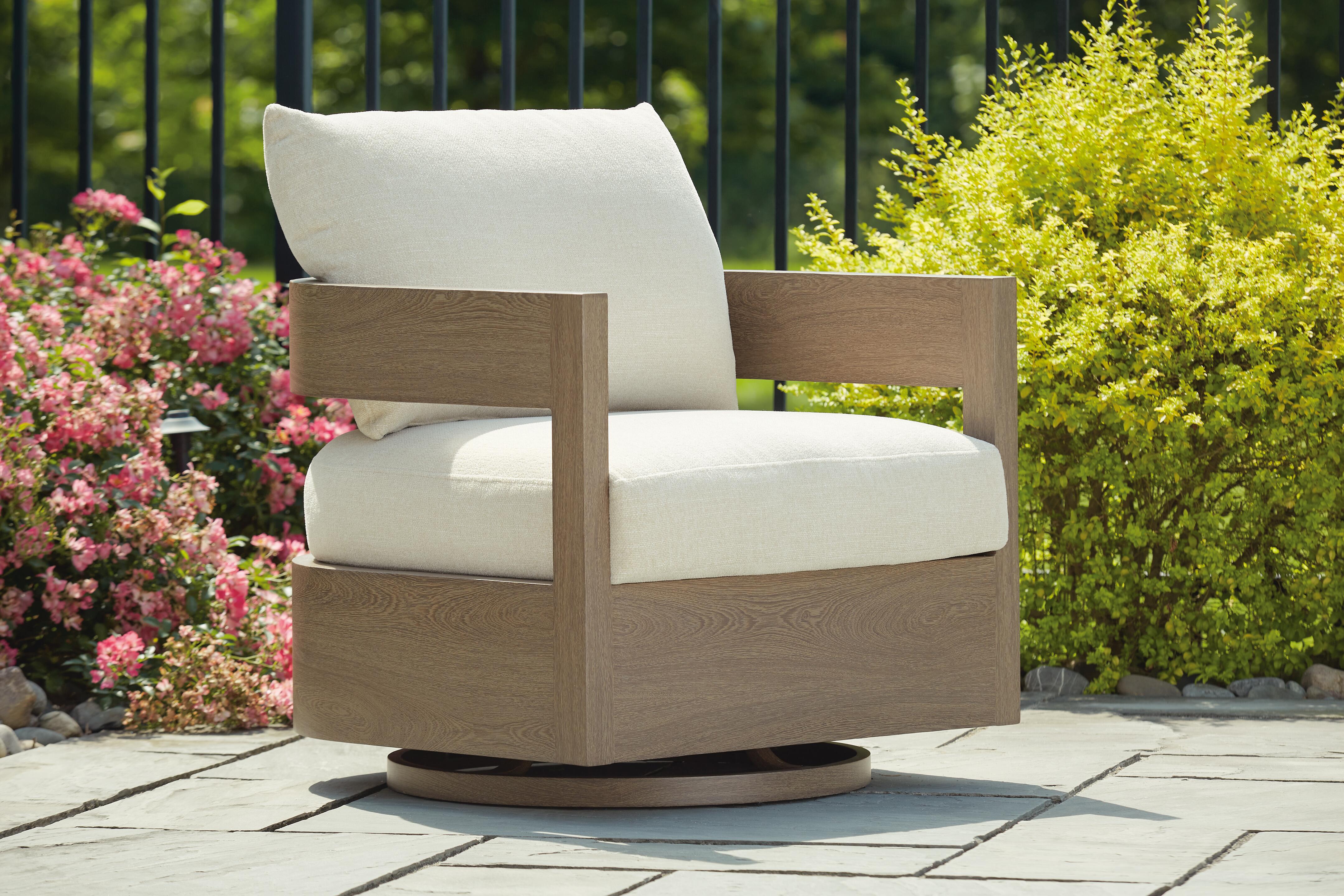 Dar Furniture - Ashley Furniture - Serene Bay Outdoor Swivel Glider Chair with Cushion - Swivel Glider Chair w/Cushion / Dark Brown/White - P671-821