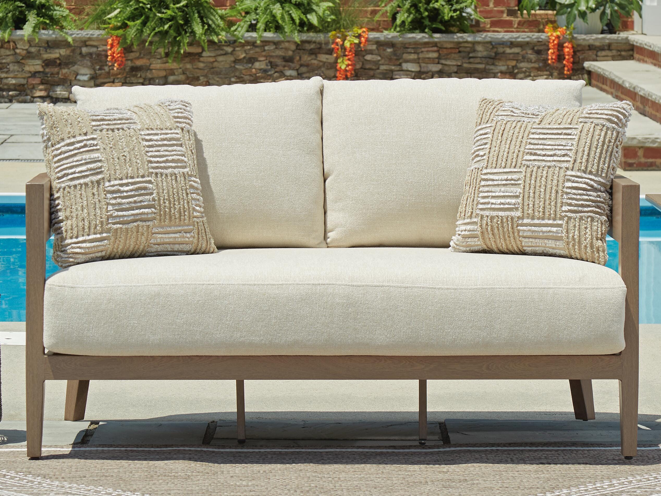 Dar Furniture - Ashley Furniture - Serene Bay Outdoor Loveseat with Cushion - Loveseat w/Cushion / Dark Brown/White - P671-835