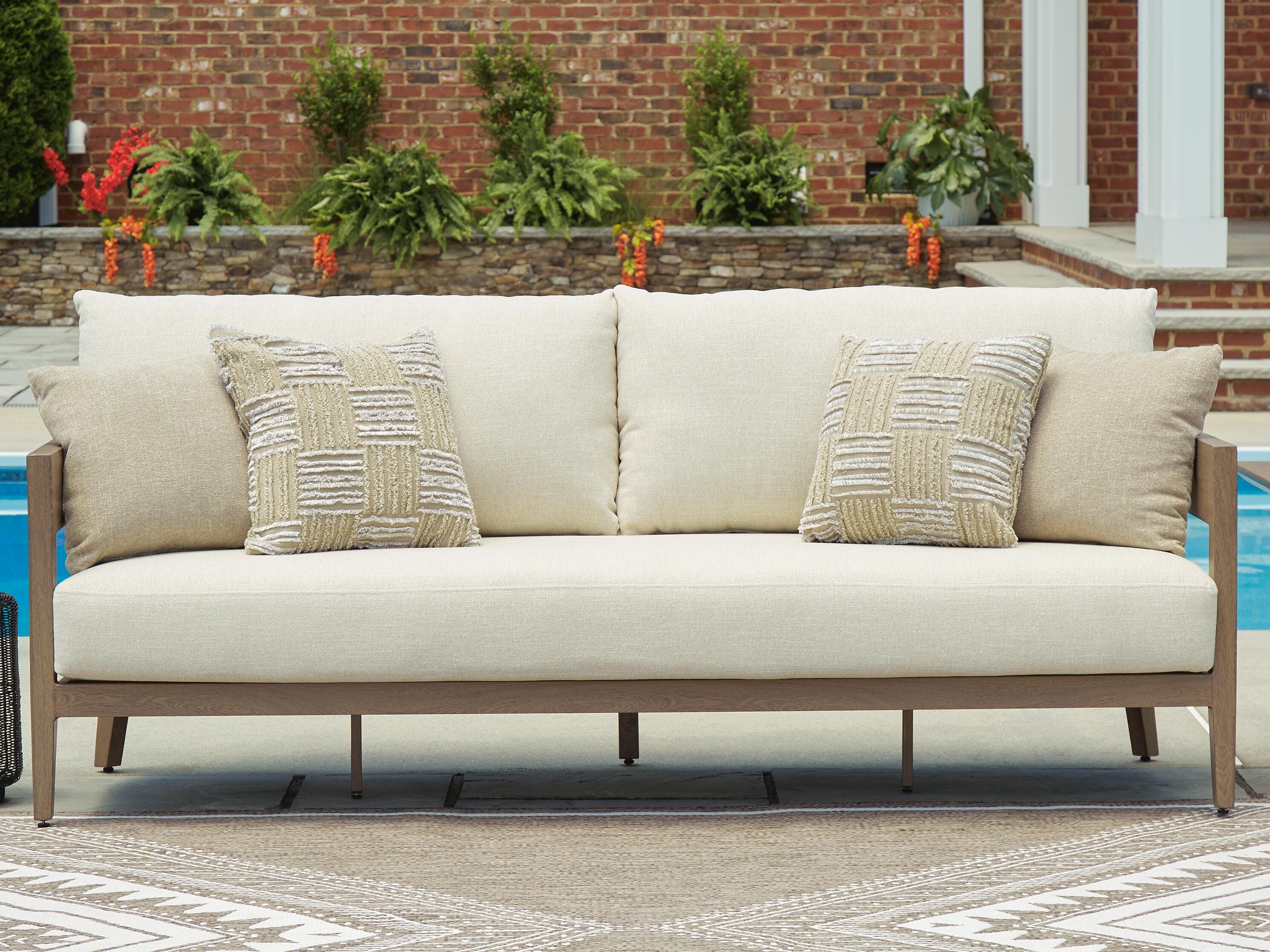 Dar Furniture - Ashley Furniture - Serene Bay Outdoor Sofa with Cushion - Sofa with Cushion / Dark Brown/White - P671-838