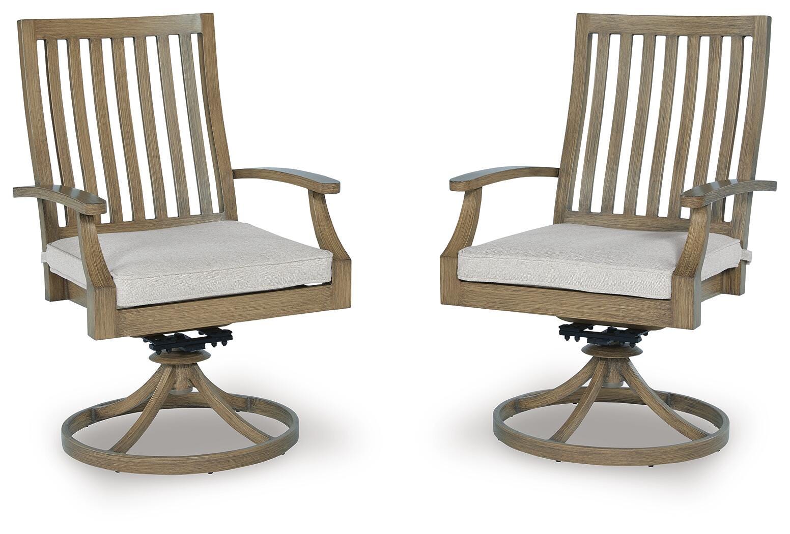 Dar Furniture - Ashley Furniture - Rainier Ranch Outdoor Swivel Chair with Cushion (Set of 2) - Swivel Chair w/Cushion (Set of 2) / Brown/Beige - P701-602A