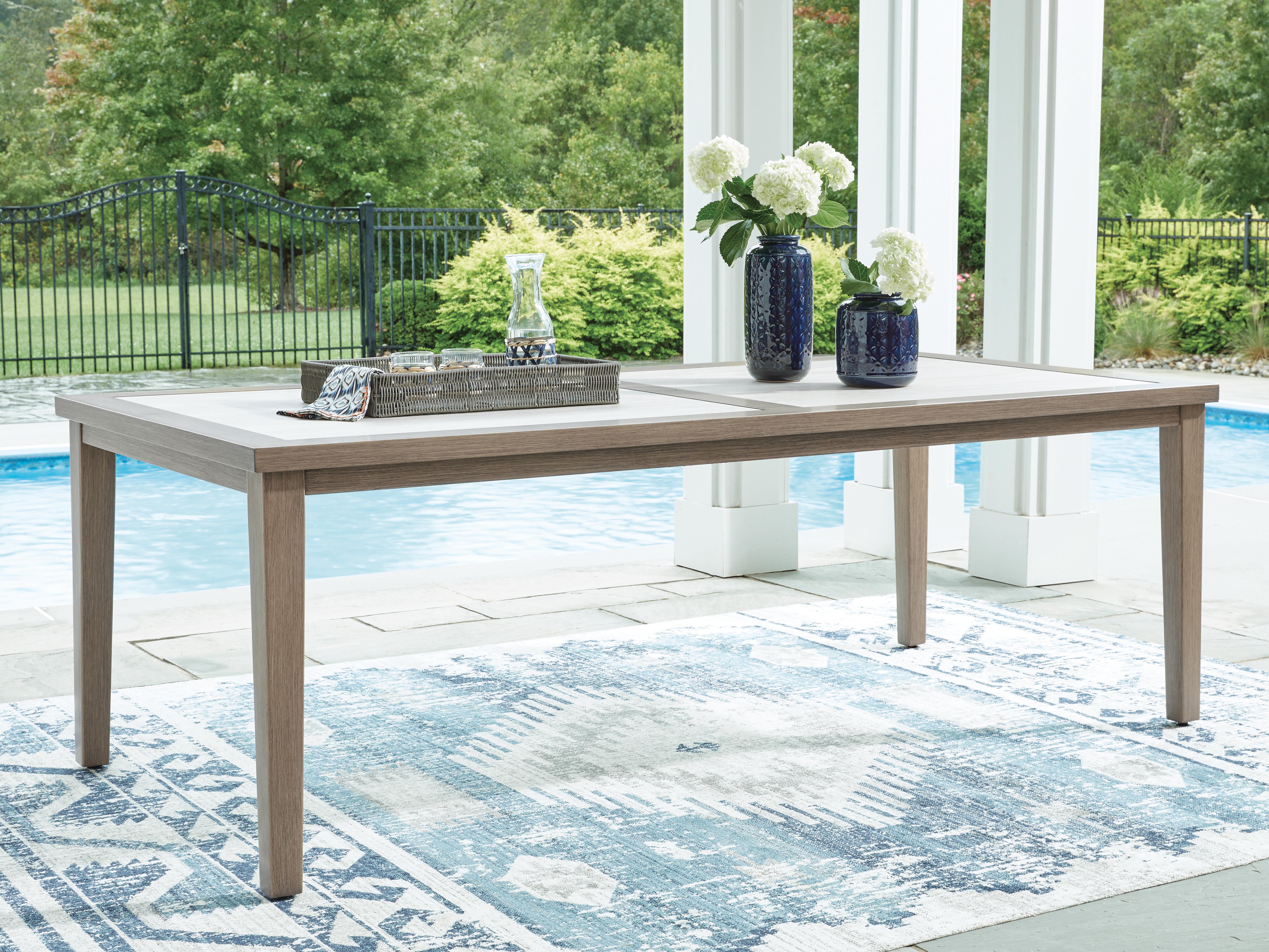 Dar Furniture - Ashley Furniture - Rainier Ranch Outdoor Dining Table - RECT Dining Table w/UMB OPT / Brown/Beige - P701-625