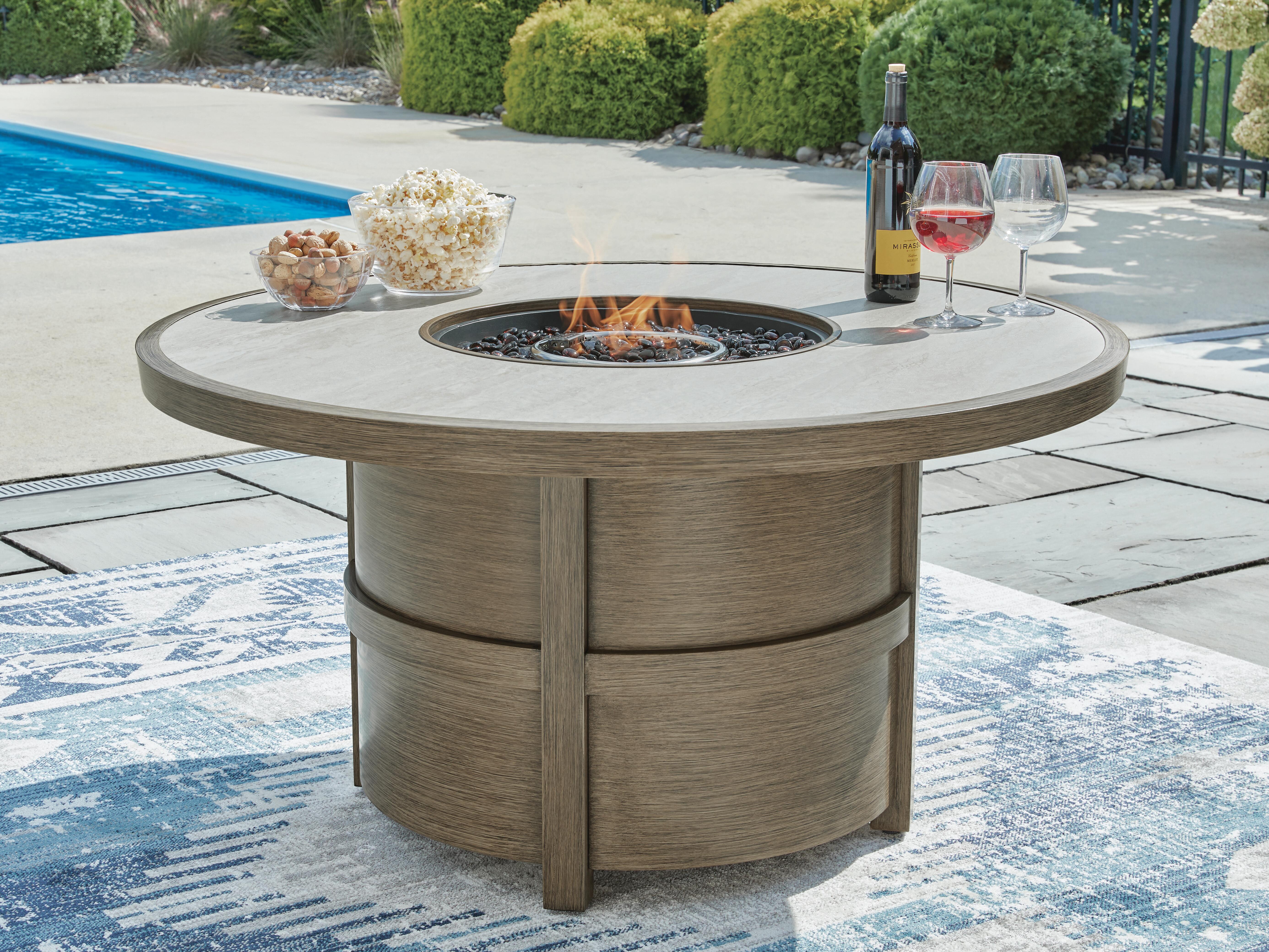 Dar Furniture - Ashley Furniture - Rainier Ranch Fire Pit Table - Round Fire Pit Table / Beige - P701-776