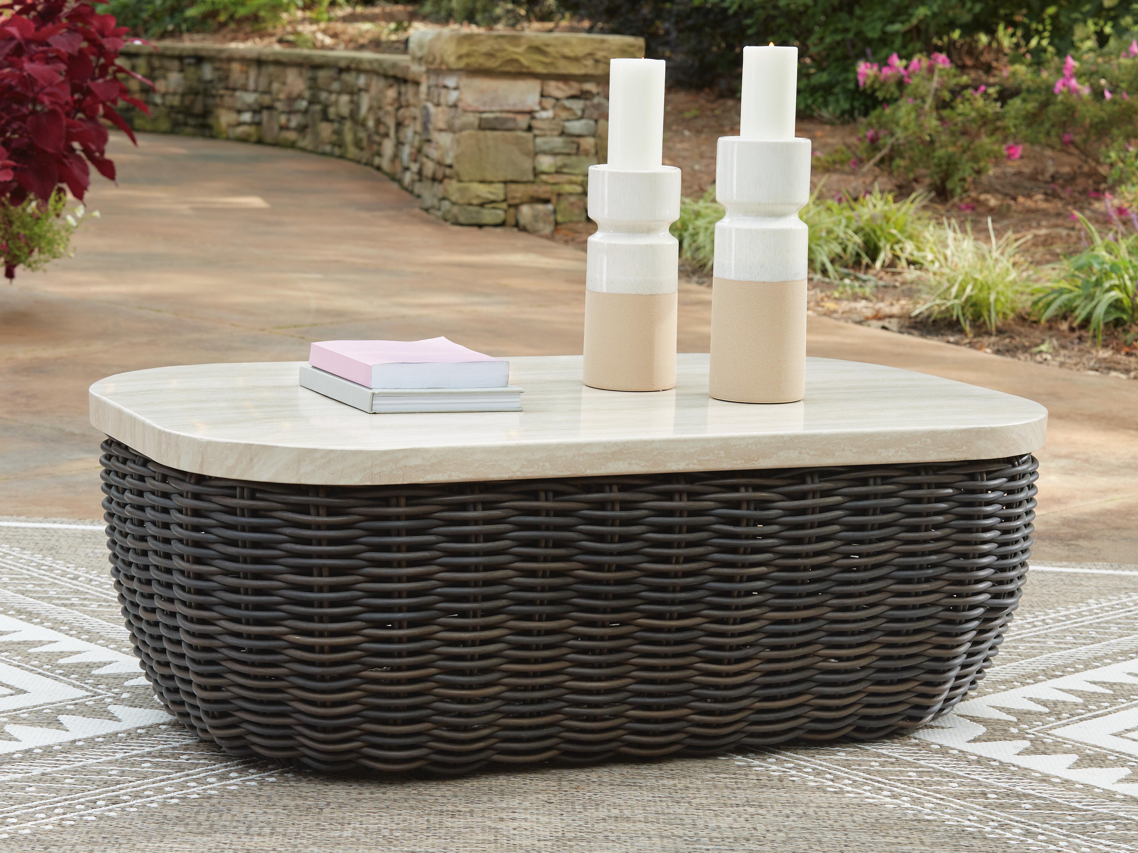 Dar Furniture - Ashley Furniture - Kimora Outdoor Coffee Table - Rectangular Cocktail Table / Beige/Dark Brown - P711-701