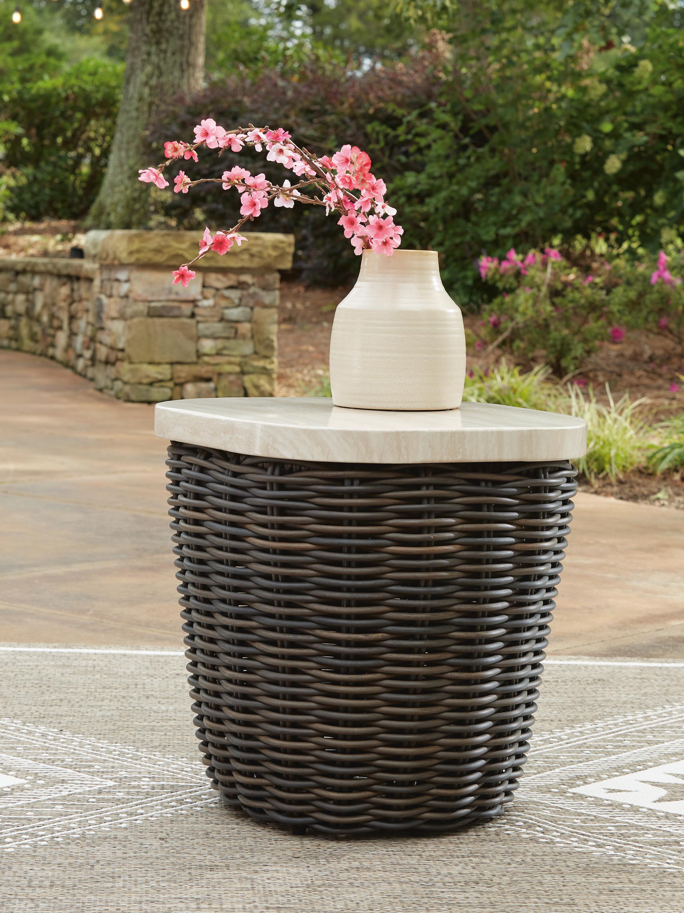 Dar Furniture - Ashley Furniture - Kimora Outdoor End Table - Square End Table / Beige/Dark Brown - P711-702