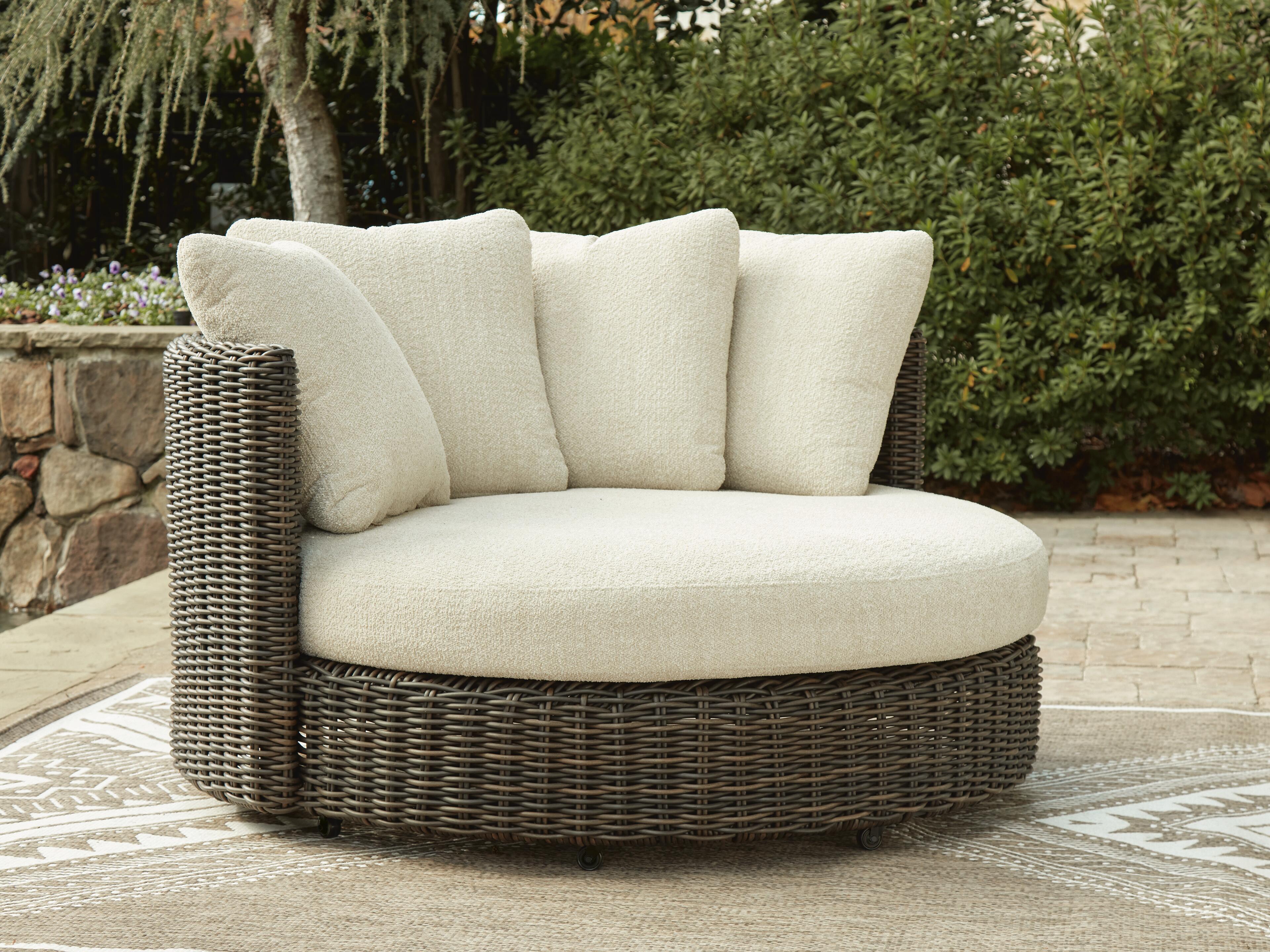 Dar Furniture - Ashley Furniture - Kimora Outdoor Swivel Lounge Chair with Cushion - Swivel Lounge Chair w/Cushion / Beige/Dark Brown - P711-810