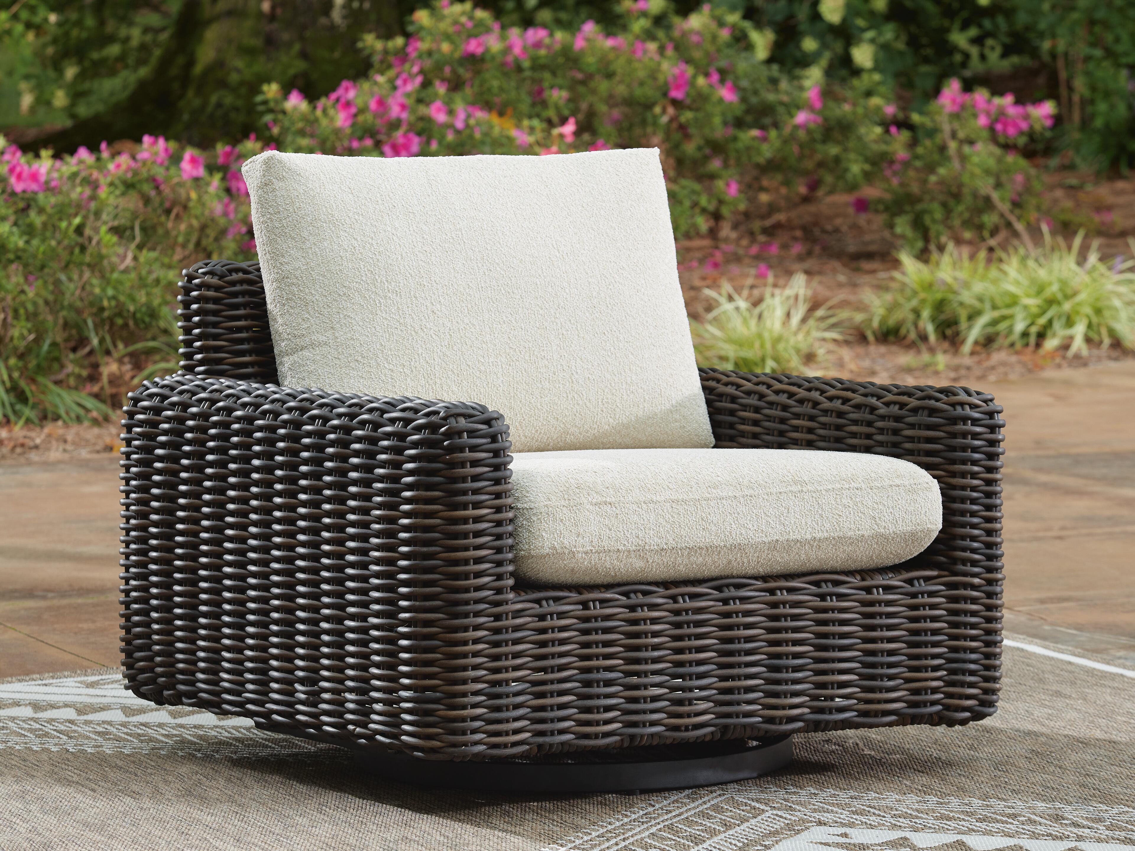Dar Furniture - Ashley Furniture - Kimora Outdoor Swivel Lounge Chair - Swivel Glider Lounge w/Cushion / Beige/Dark Brown - P711-821