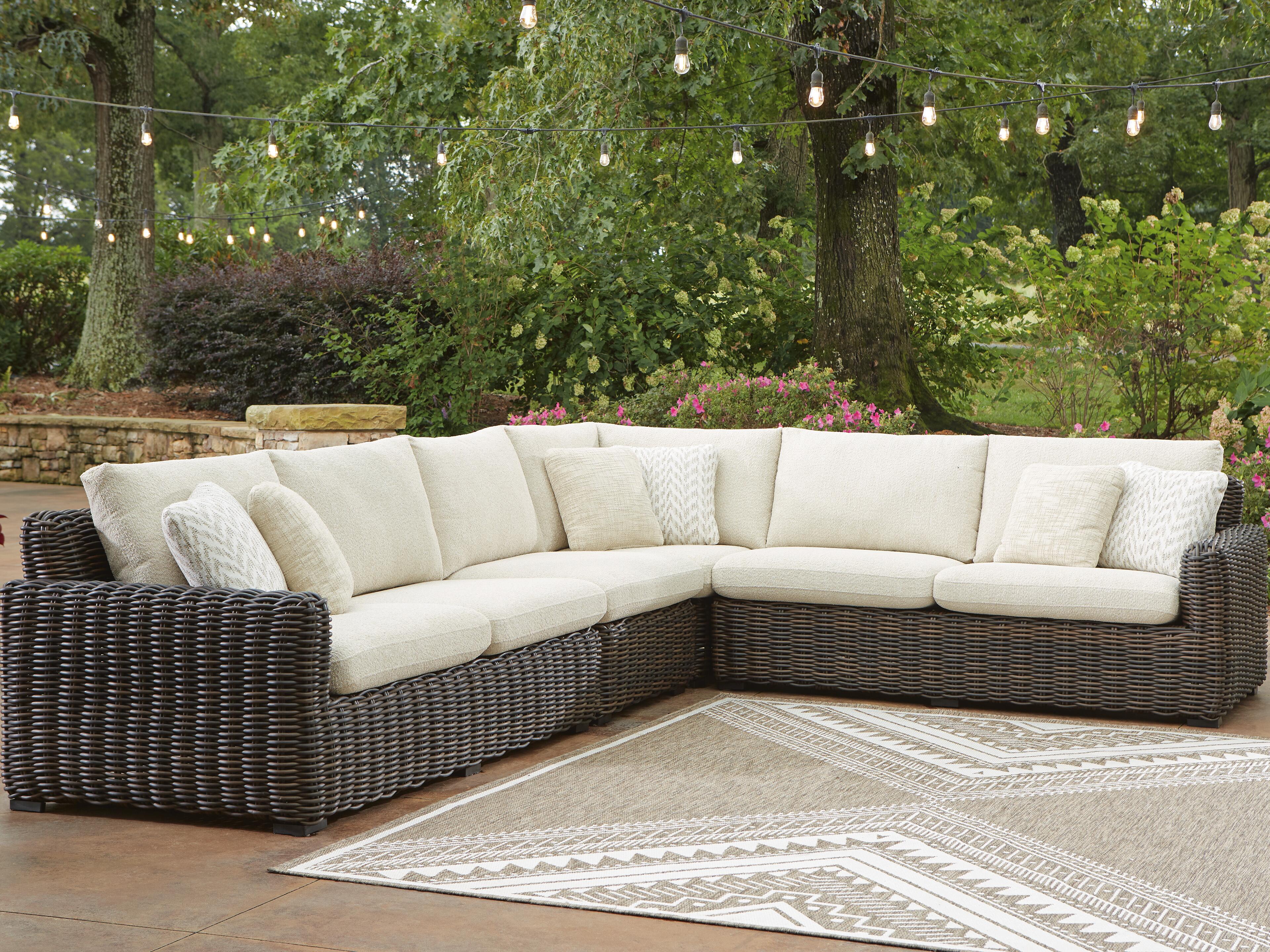 Dar Furniture - Ashley Furniture - Kimora 4-Piece Outdoor Sectional - 4-Piece Outdoor Sectional / Beige/Dark Brown - P711P2