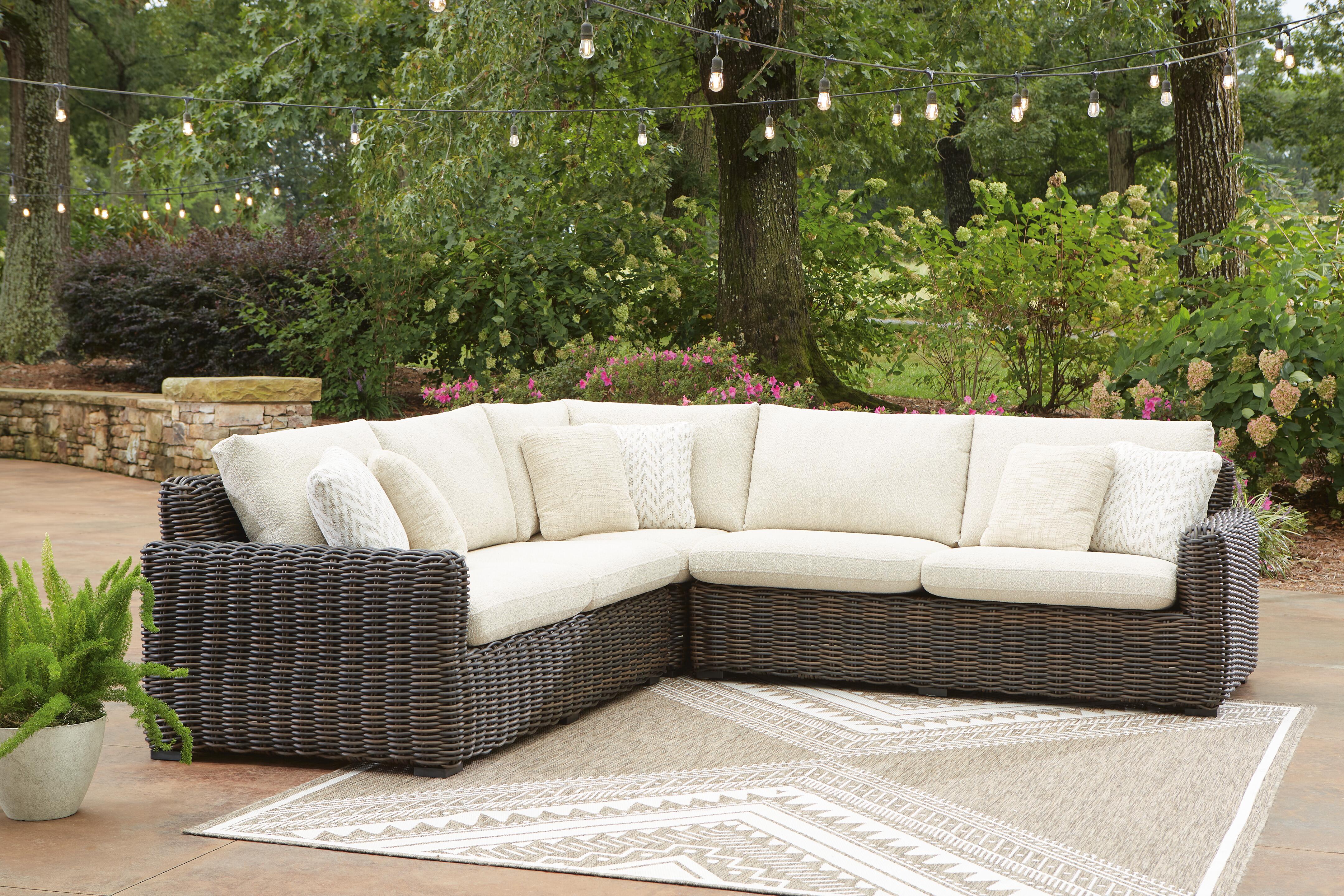 Dar Furniture - Ashley Furniture - Kimora 3-Piece Outdoor Sectional - 3-Piece Outdoor Sectional / Beige/Dark Brown - P711P1