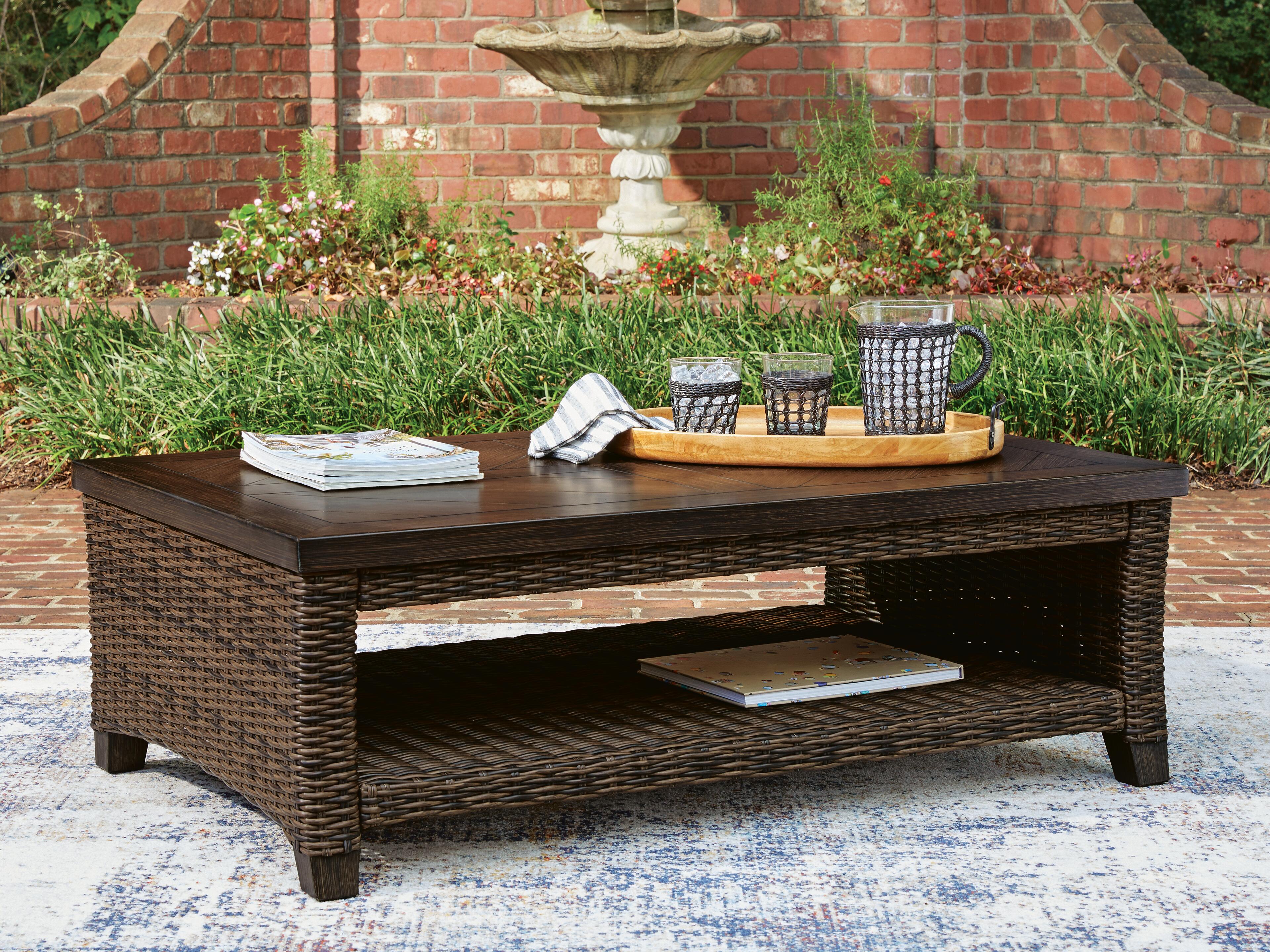 Dar Furniture - Ashley Furniture - Monterey Point Outdoor Coffee Table - Rectangular Cocktail Table / Dark Brown - PCP760-701