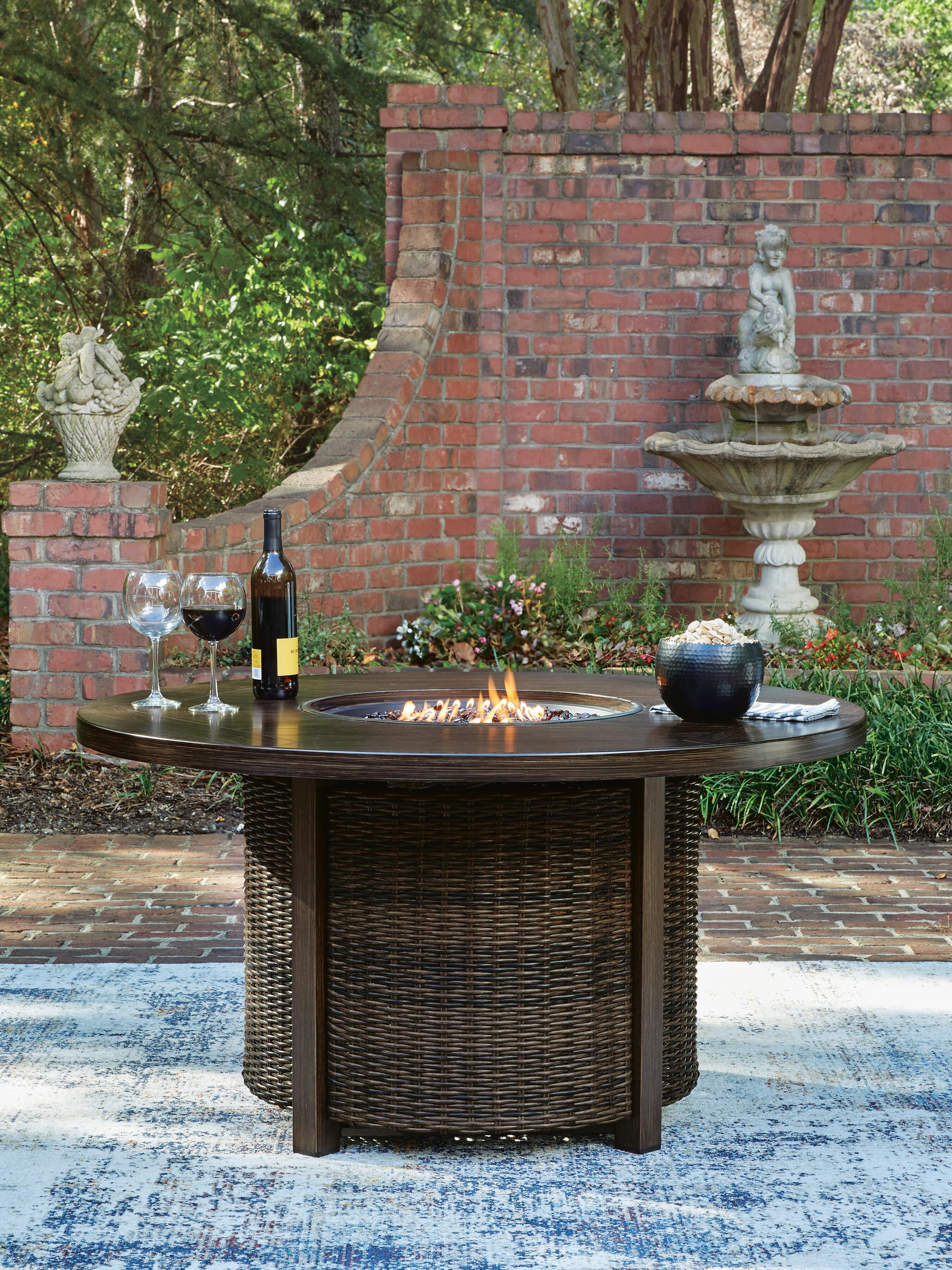 Dar Furniture - Ashley Furniture - Monterey Point Outdoor Fire Pit Table - Round Fire Pit Table / Dark Brown - PCP760-776