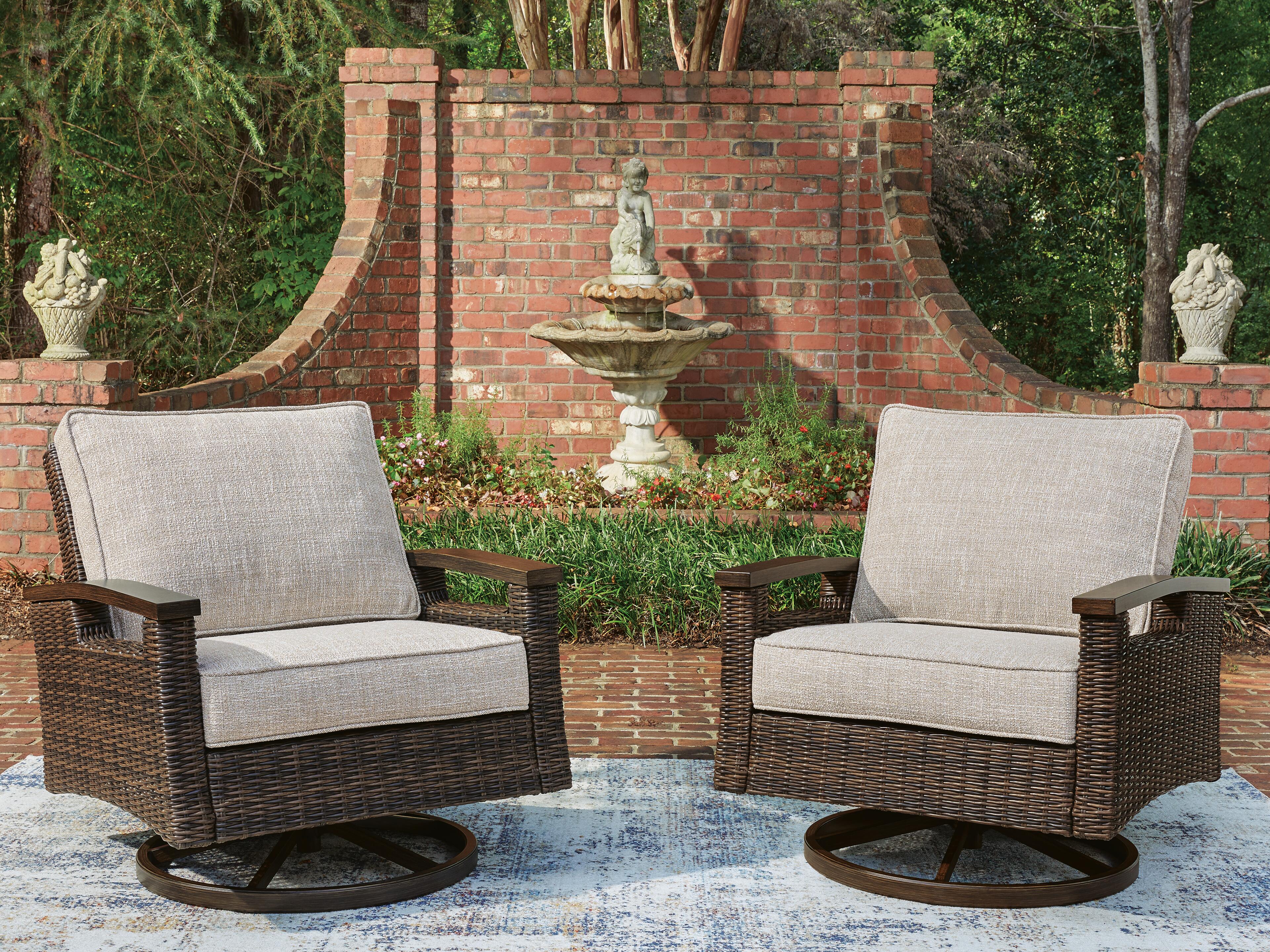 Dar Furniture - Ashley Furniture - Monterey Point Outdoor Swivel Lounge Chair (Set of 2) - Swivel Lounge Chair (Set of 2) / Dark Brown - PCP760-821