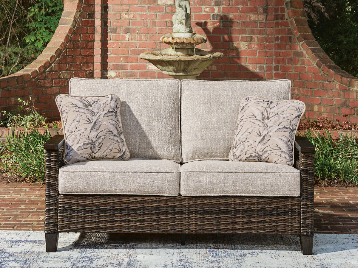 Dar Furniture - Ashley Furniture - Monterey Point Outdoor Loveseat with Cushion - Loveseat w/Cushion / Dark Brown - PCP760-835