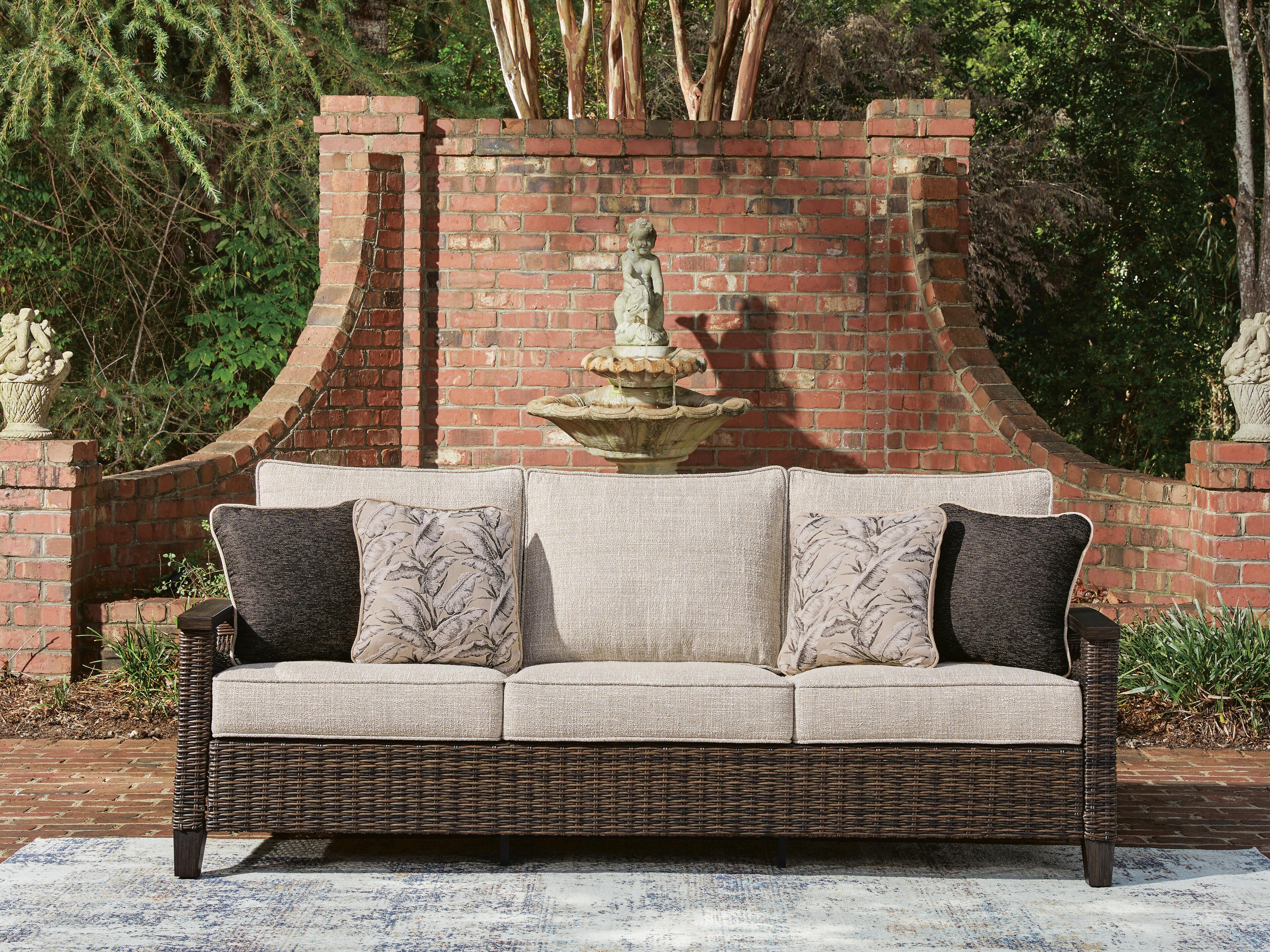 Dar Furniture - Ashley Furniture - Monterey Point Outdoor Sofa with Cushion - Sofa with Cushion / Dark Brown - PCP760-838