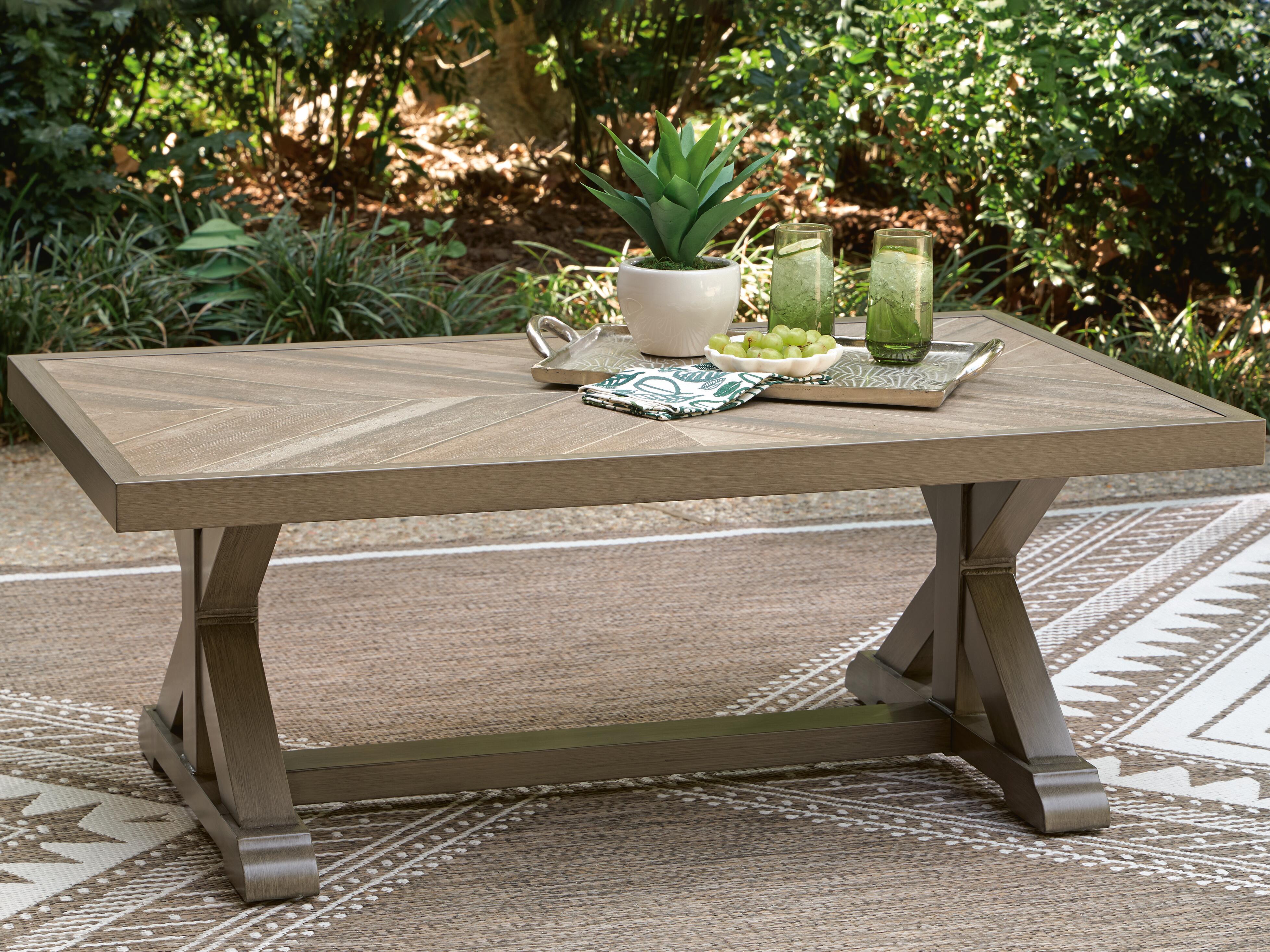 Dar Furniture - Ashley Furniture - Laguna Heights Outdoor Coffee Table - Rectangular Cocktail Table / Beige - PCP790-701