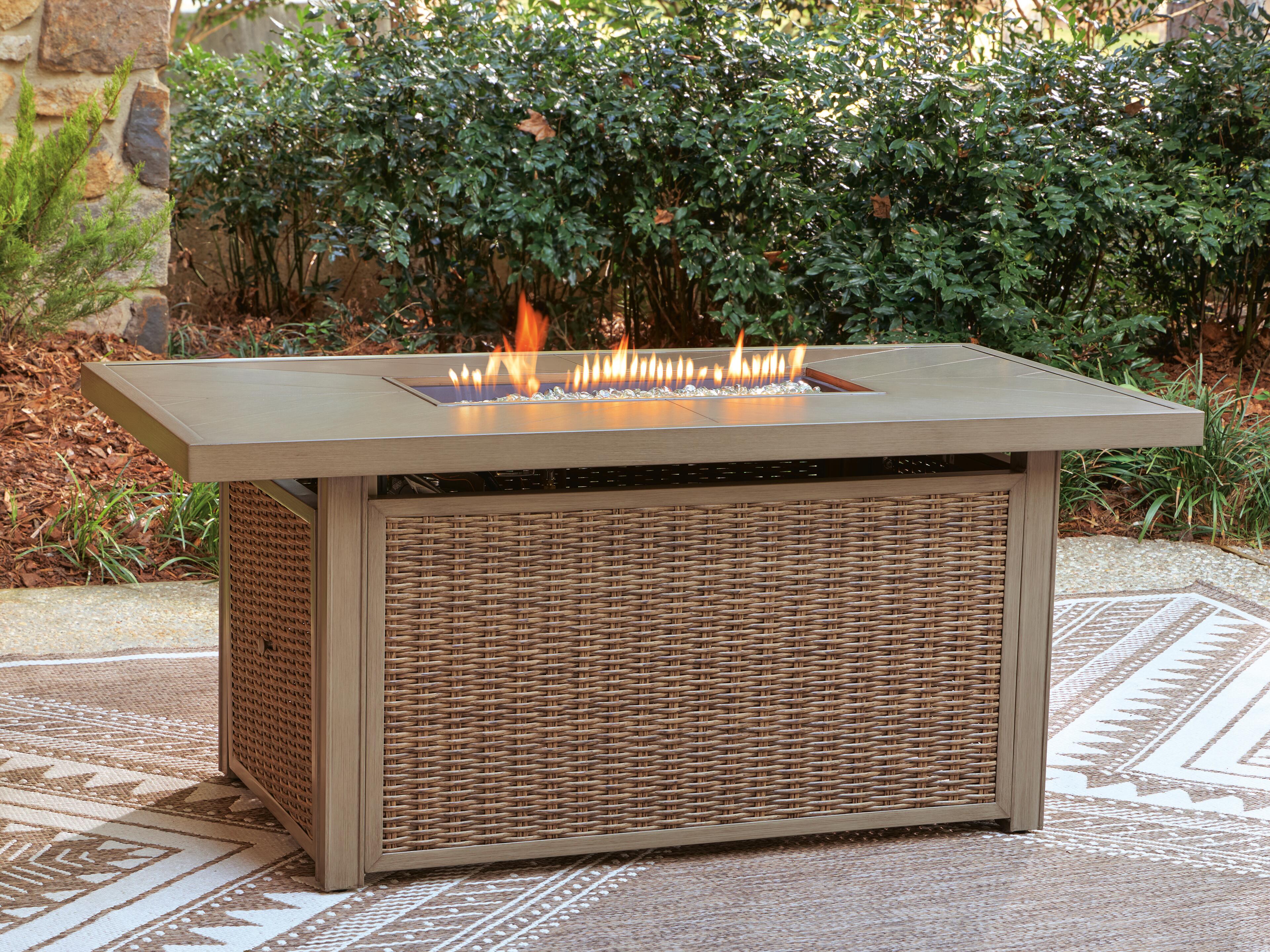 Dar Furniture - Ashley Furniture - Laguna Heights Outdoor Fire Pit Table - Rectangular Fire Pit Table / Beige - PCP790-773