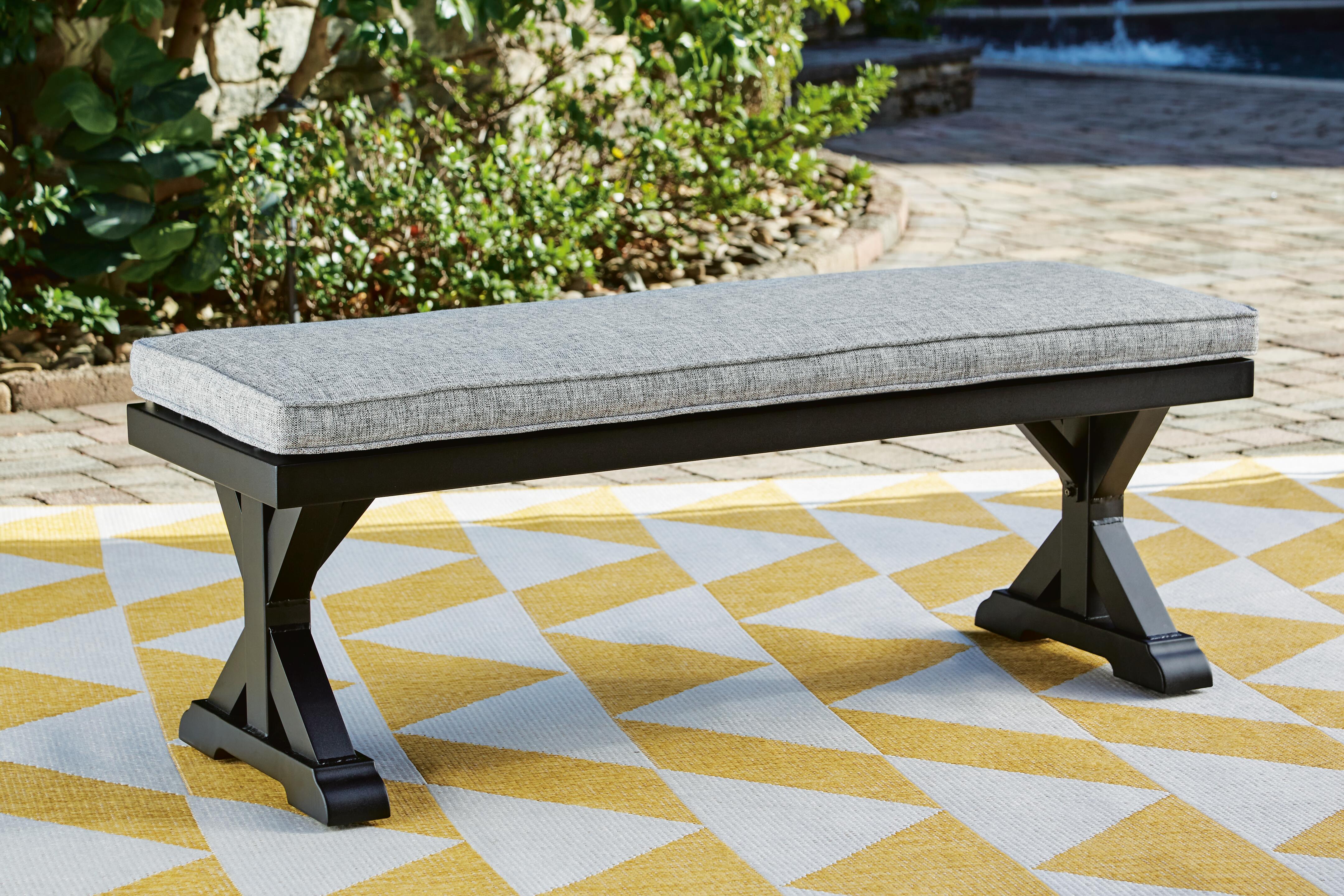 Dar Furniture - Ashley Furniture - Beachcroft Outdoor Bench with Cushion - Bench with Cushion / Black/Light Gray - P792-600