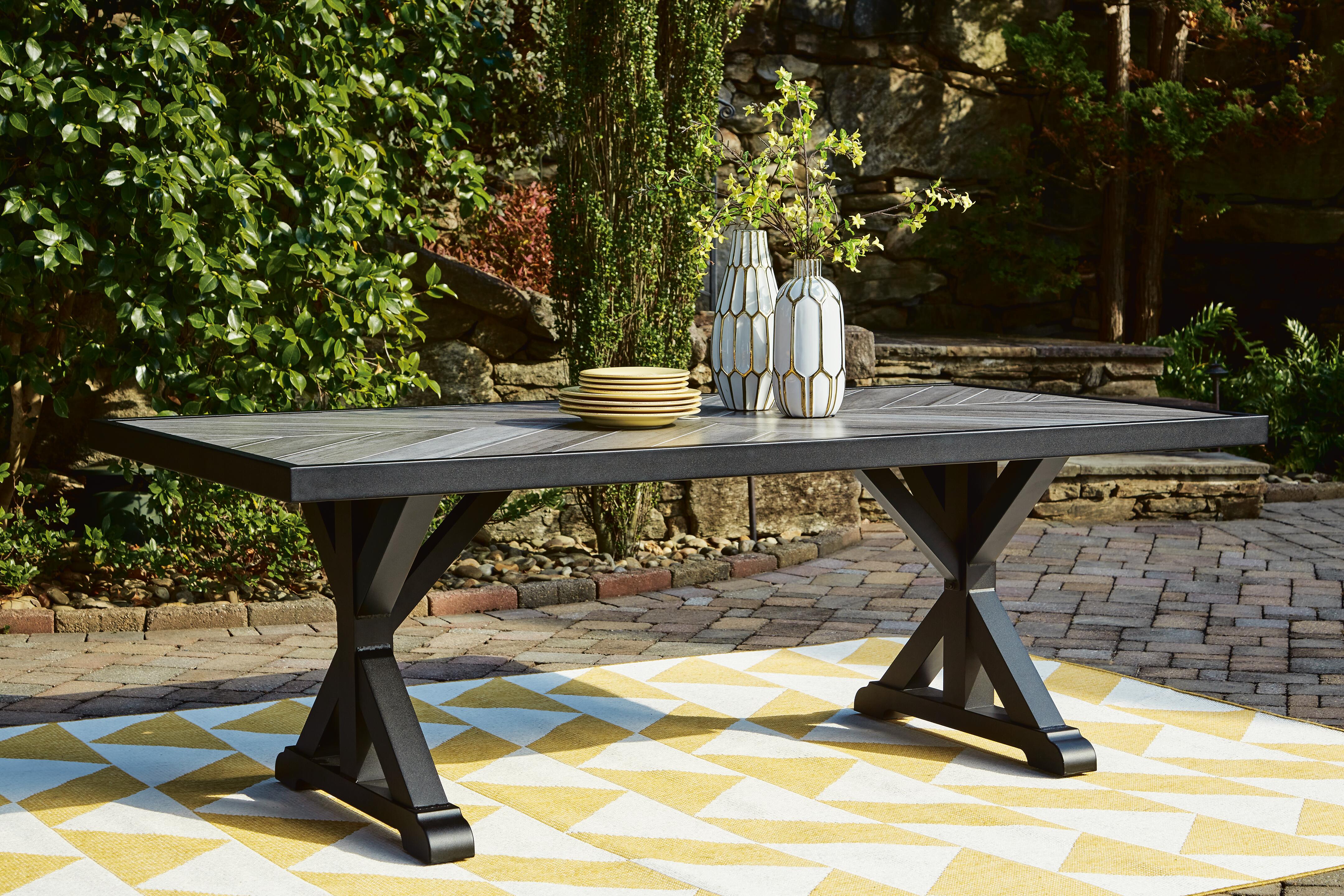 Dar Furniture - Ashley Furniture - Beachcroft Outdoor Dining Table - RECT Dining Table w/UMB OPT / Black/Light Gray - P792-625