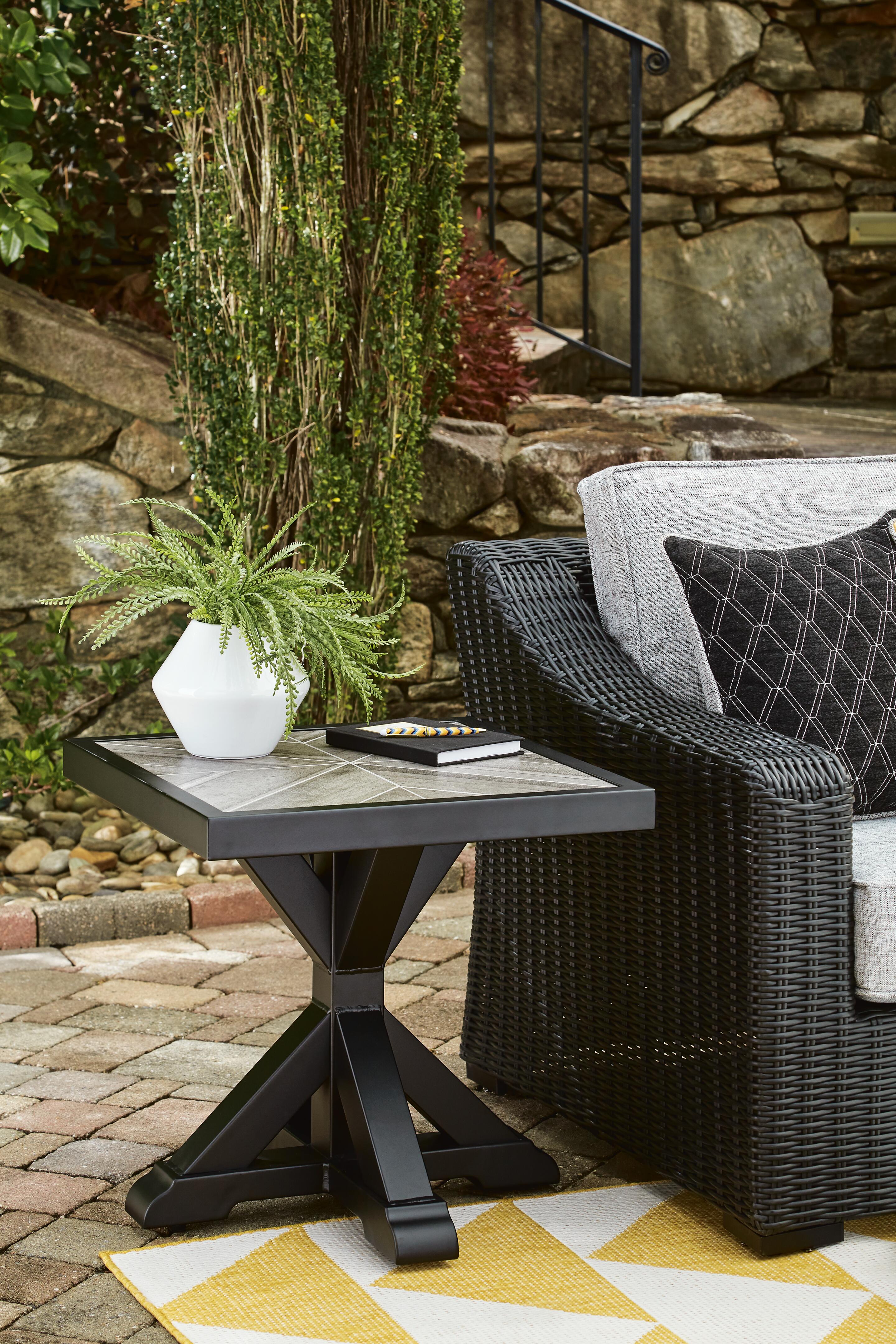 Dar Furniture - Ashley Furniture - Beachcroft Outdoor End Table - Square End Table / Black/Light Gray - P792-702