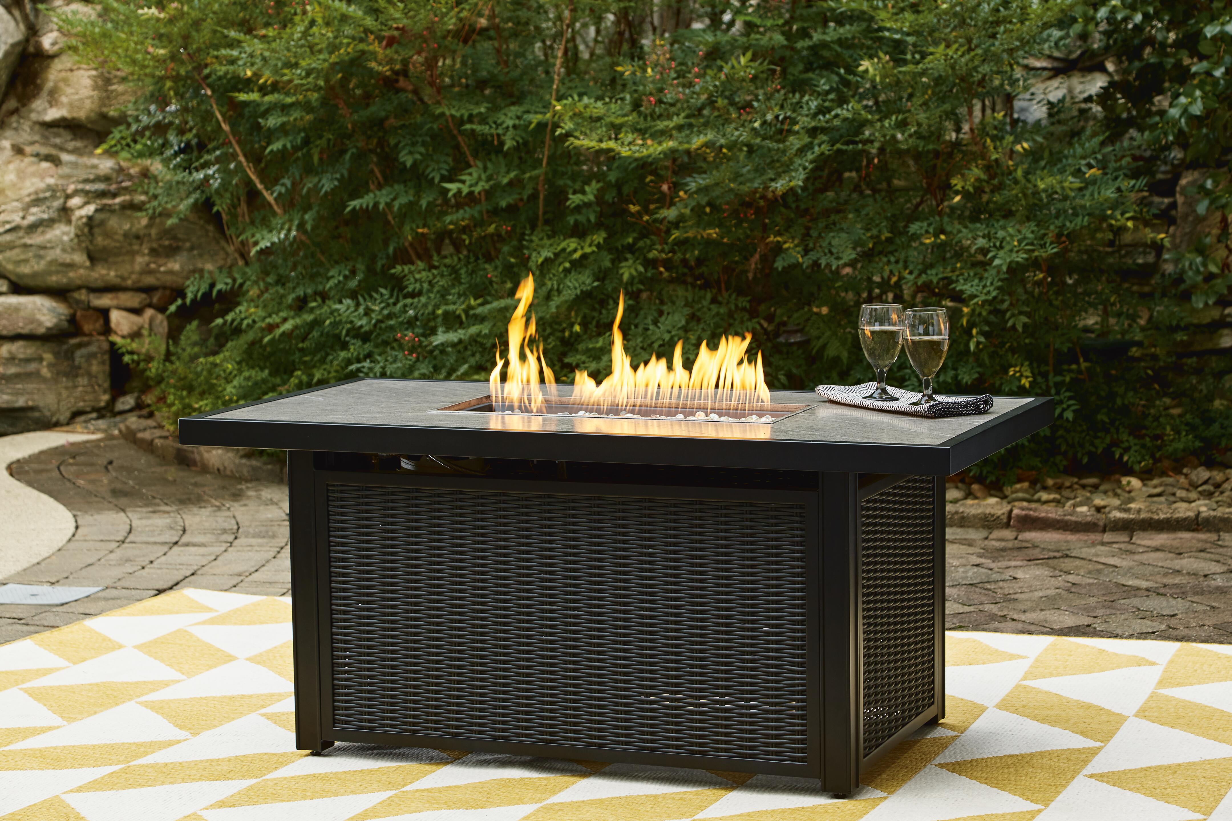 Dar Furniture - Ashley Furniture - Beachcroft Outdoor Fire Pit Table - Rectangular Fire Pit Table / Black/Light Gray - P792-773