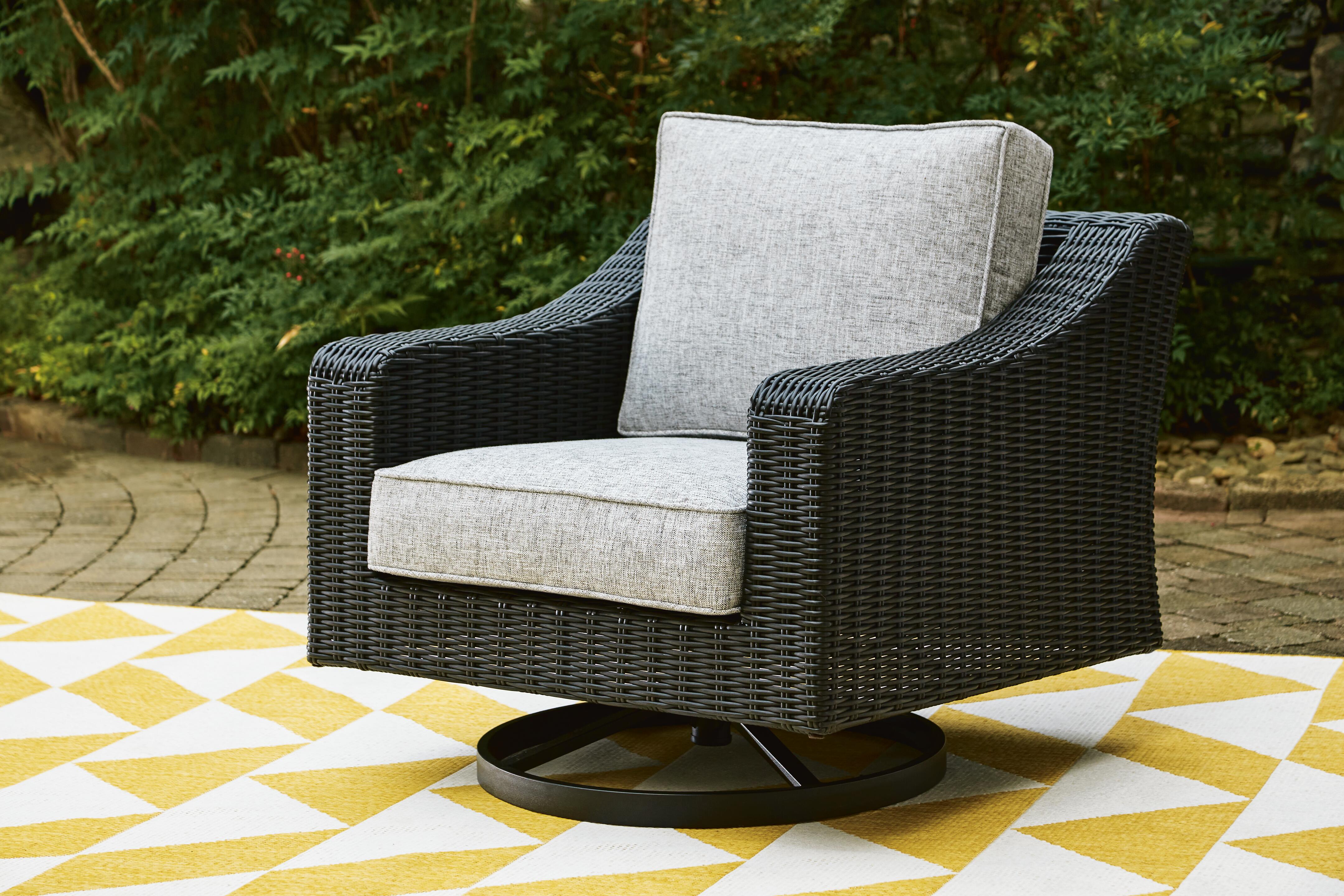 Dar Furniture - Ashley Furniture - Beachcroft Outdoor Swivel Lounge with Cushion - Swivel Lounge Chair (1/CN) / Black/Light Gray - P792-821